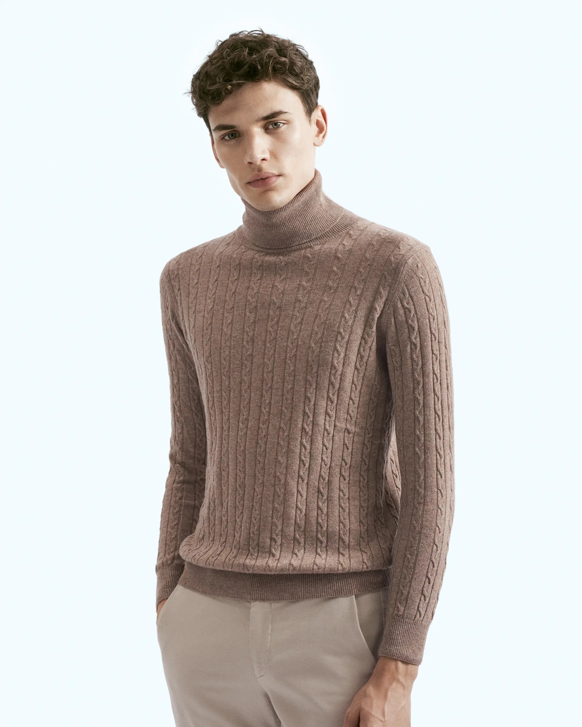 Beige Cashmere Blend with braided workmanship Turtleneck