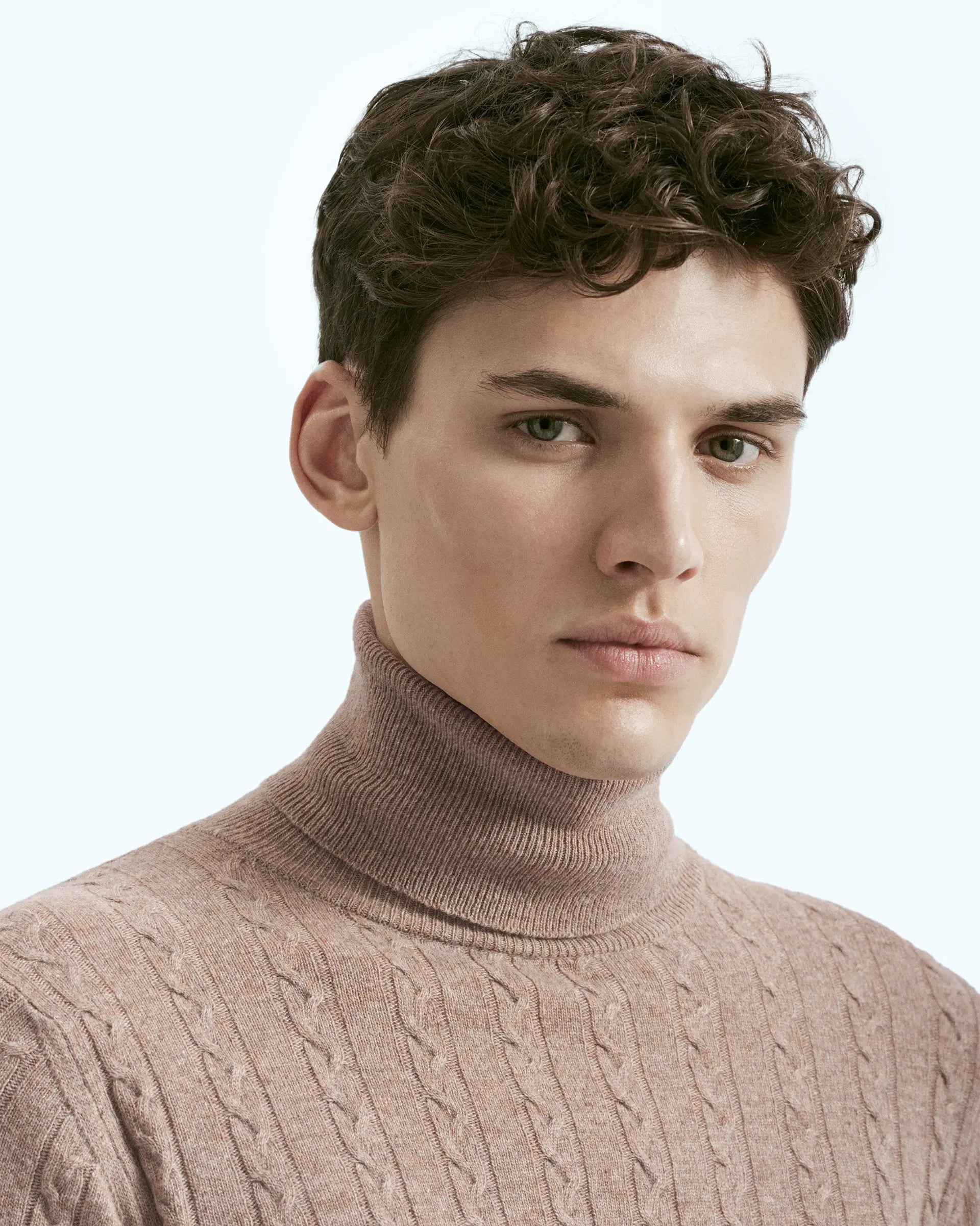 Beige Cashmere Blend with braided workmanship Turtleneck