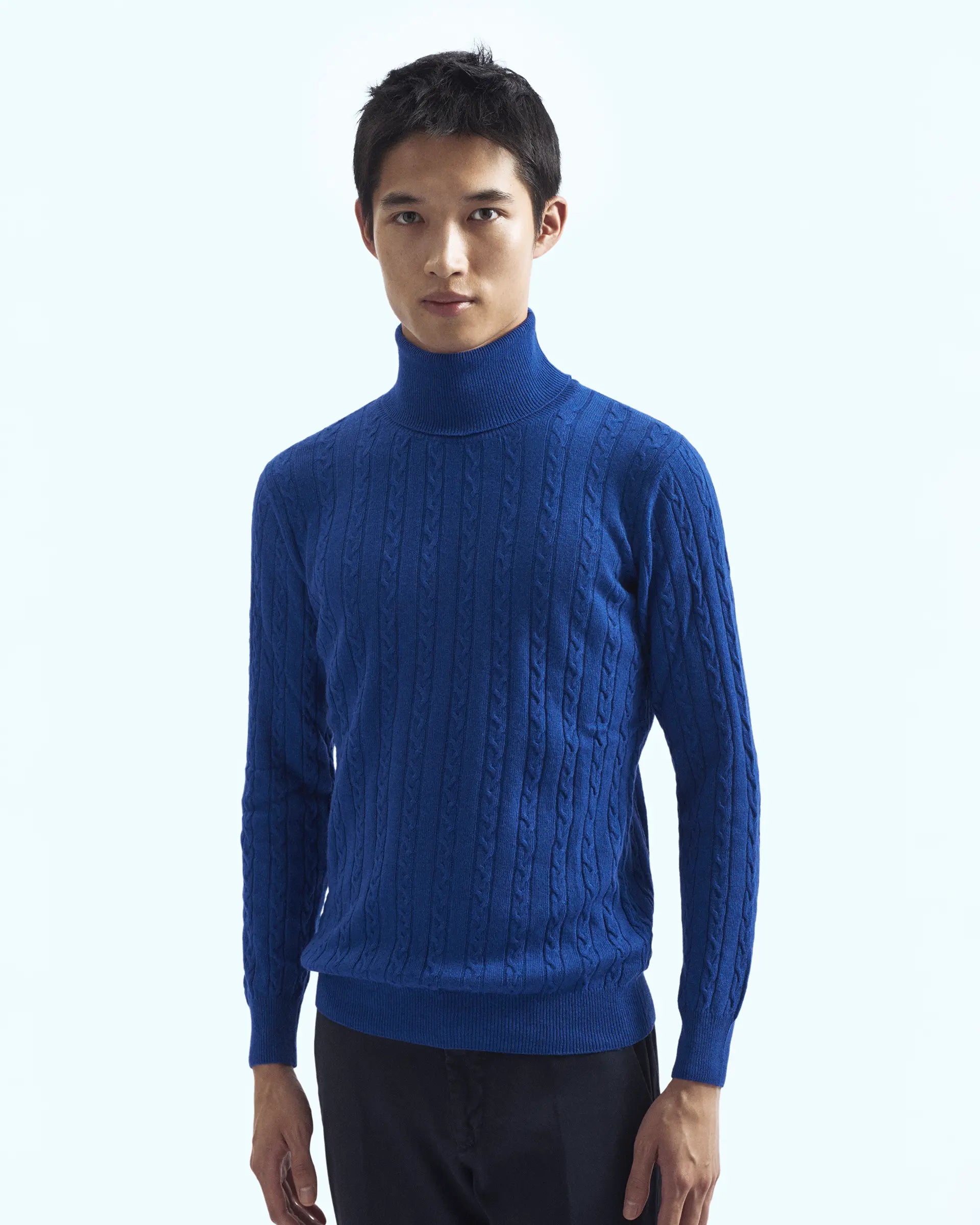 Electric Blue Cashmere Blend with braided workmanship Turtleneck