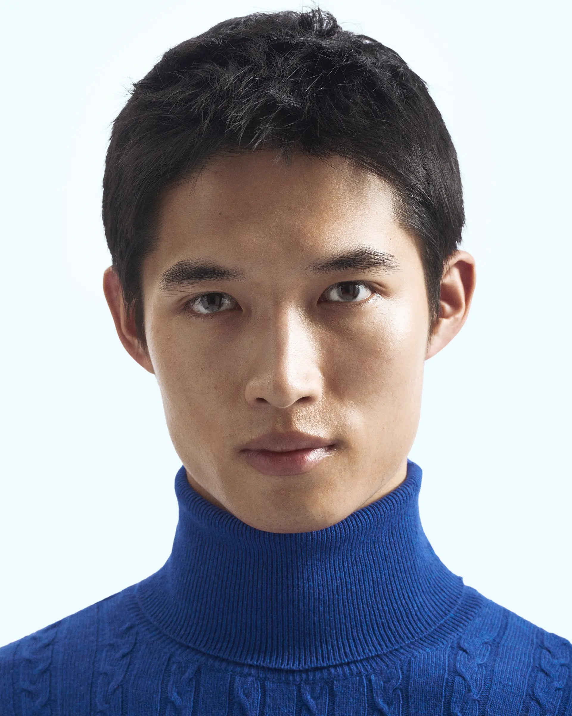 Electric Blue Cashmere Blend with braided workmanship Turtleneck