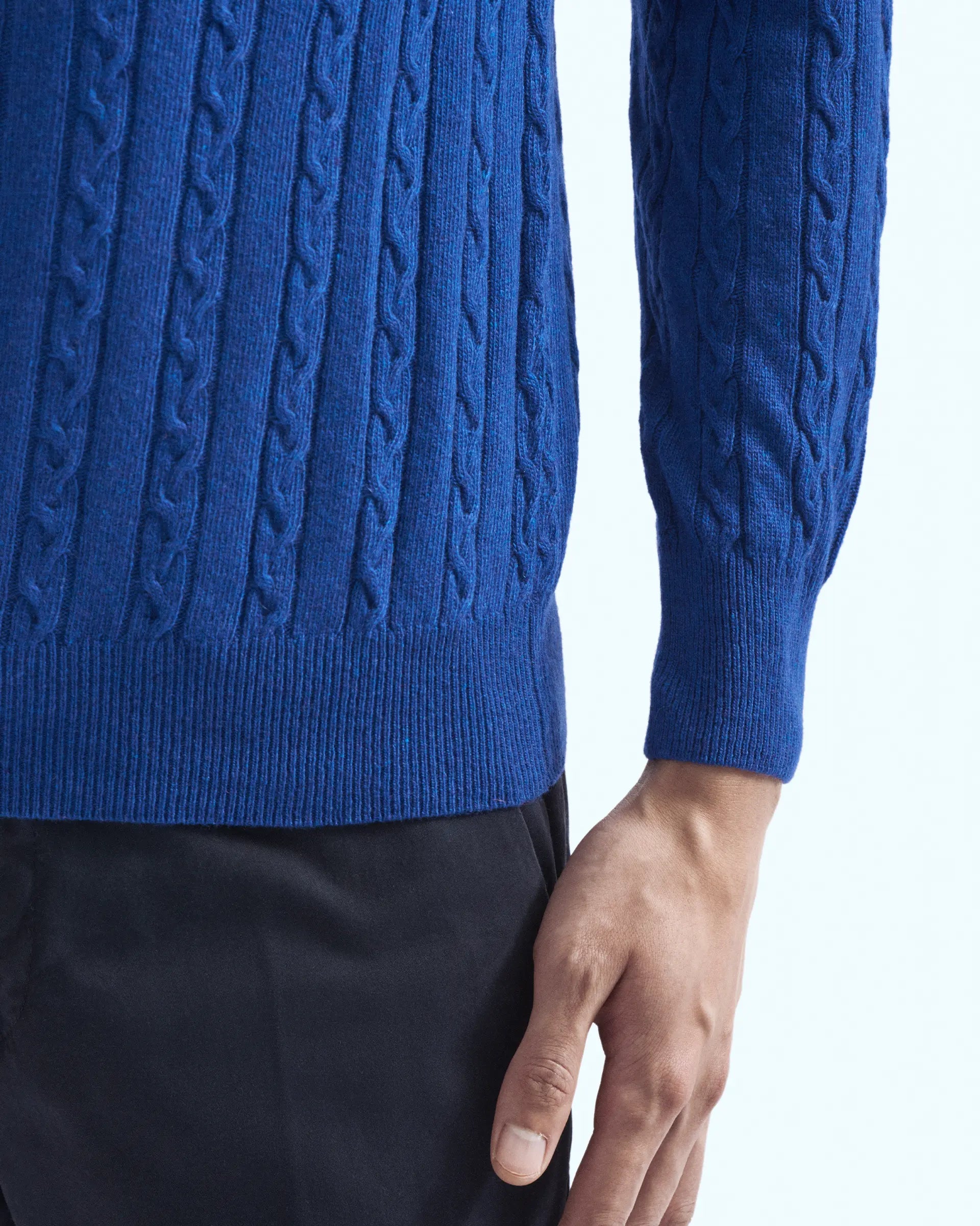 Electric Blue Cashmere Blend with braided workmanship Turtleneck