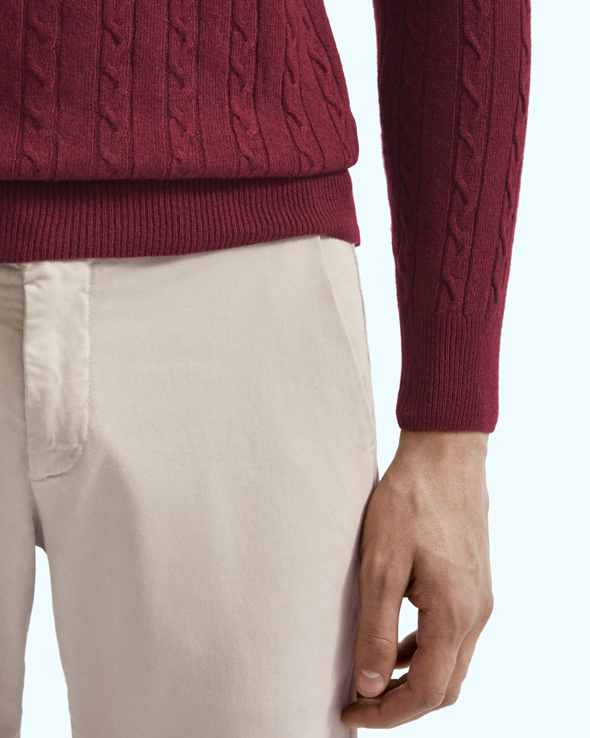 Burgundy Cashmere Blend with braided workmanship Turtleneck