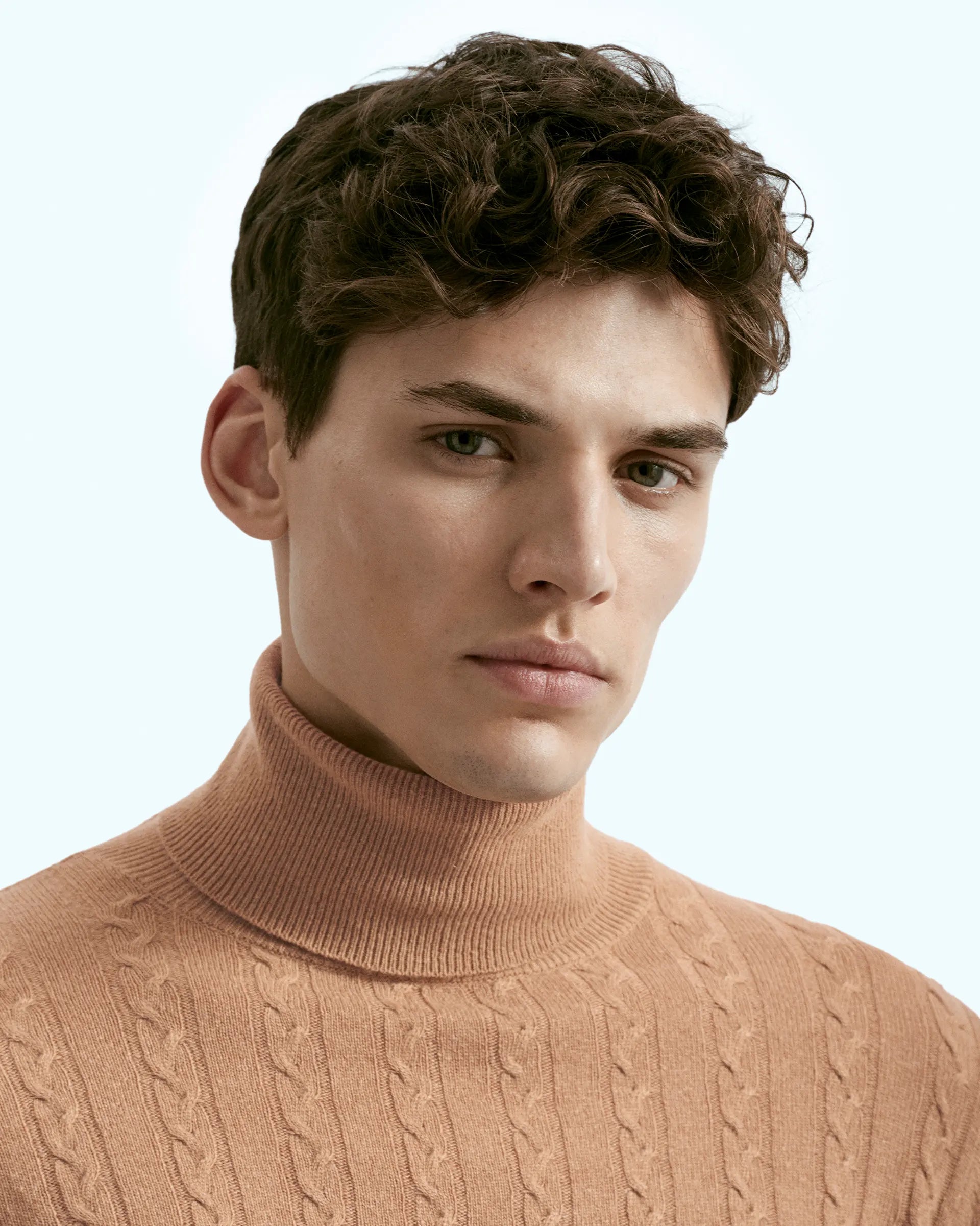 Camel Cashmere Blend with braided workmanship Turtleneck