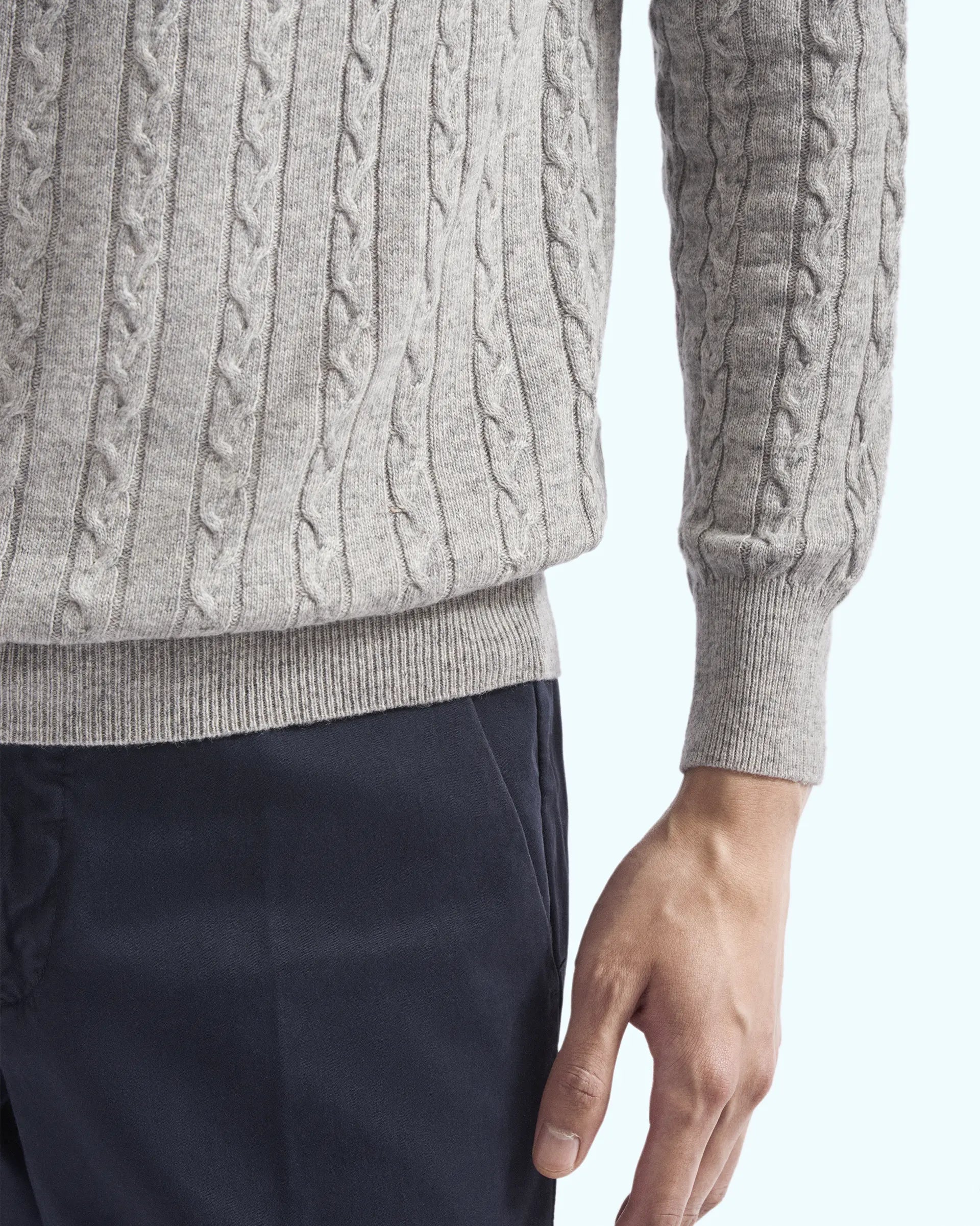 Grey Cashmere Blend with braided workmanship Turtleneck