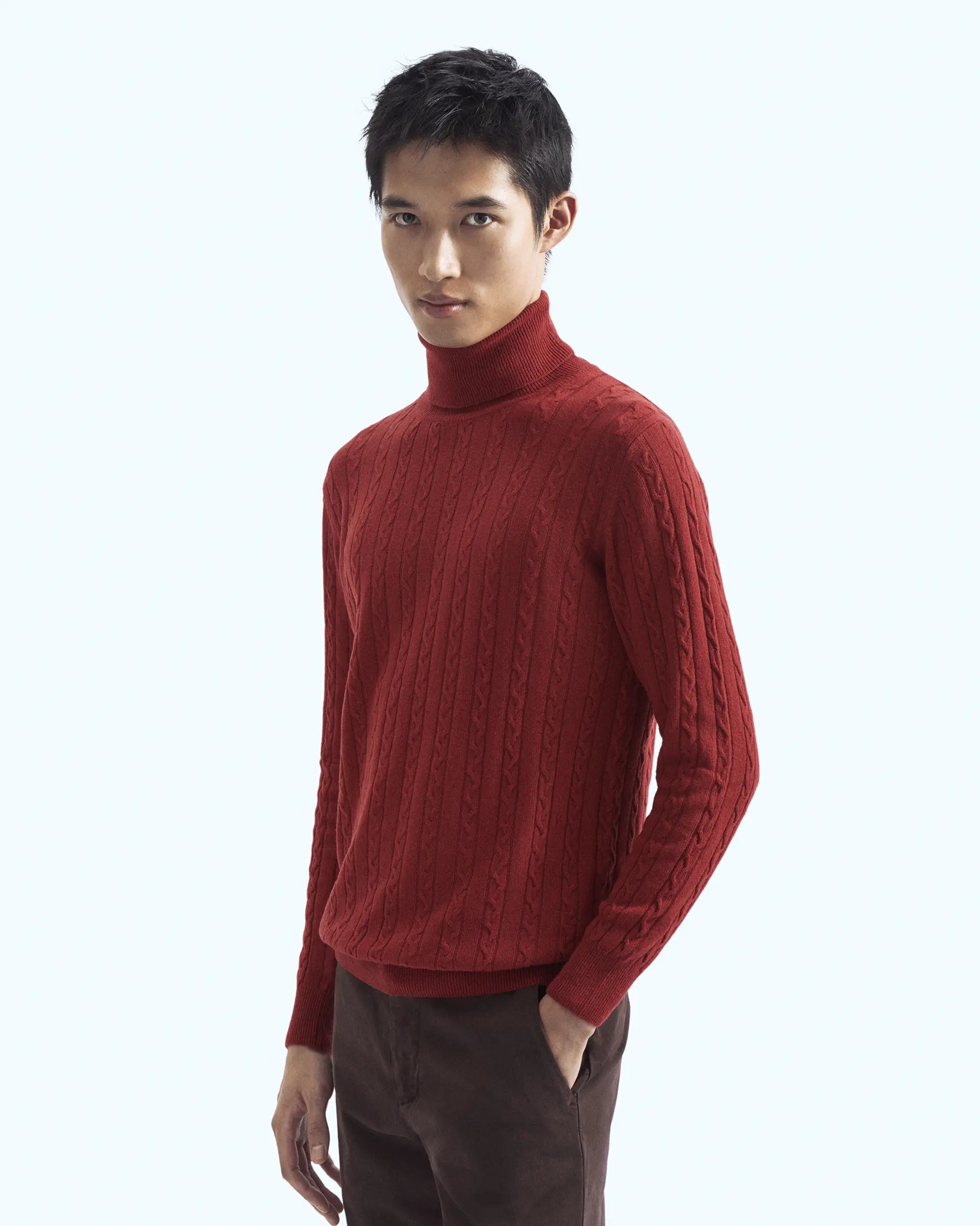 Ruby Red Cashmere Blend with braided workmanship Turtleneck