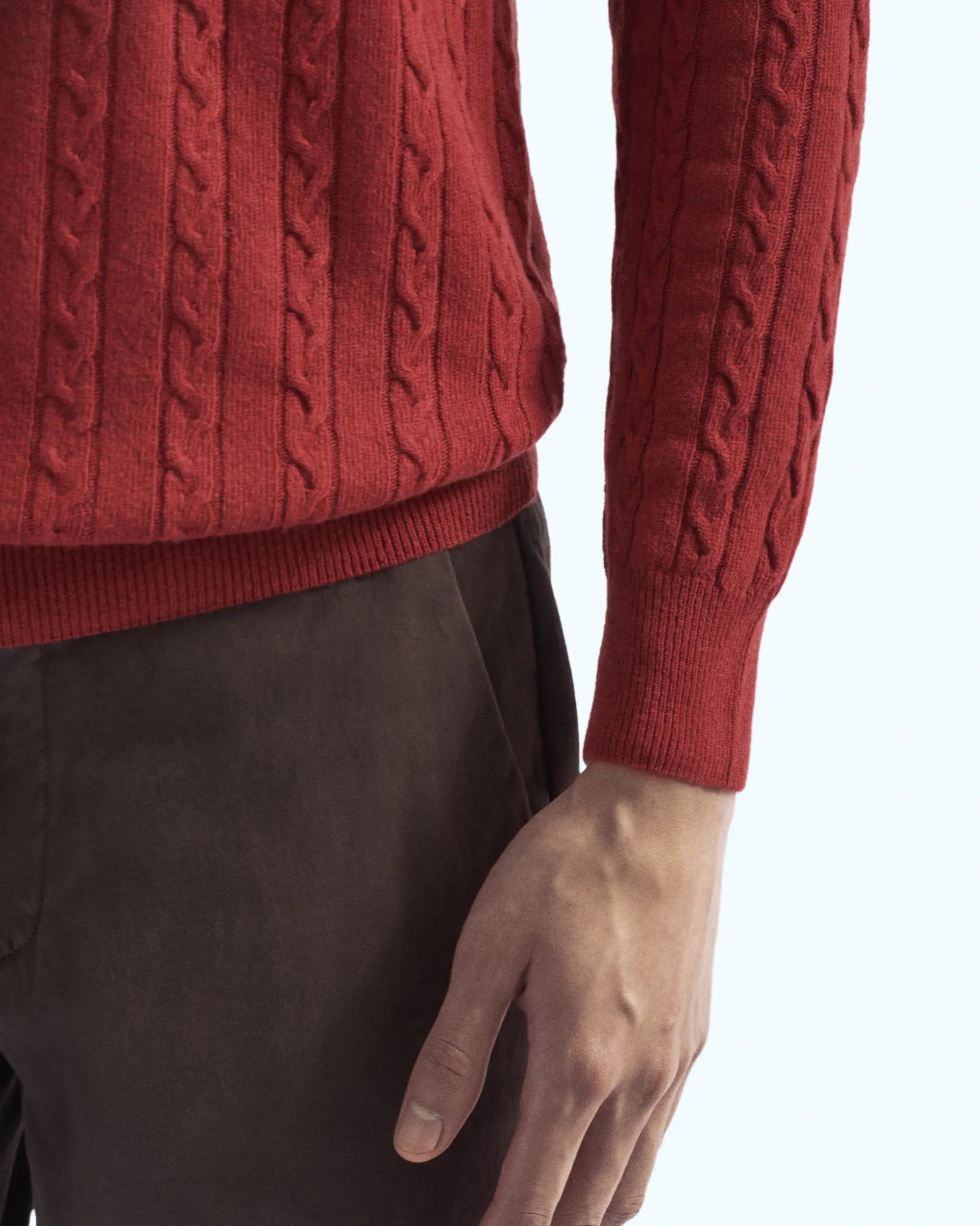 Ruby Red Cashmere Blend with braided workmanship Turtleneck