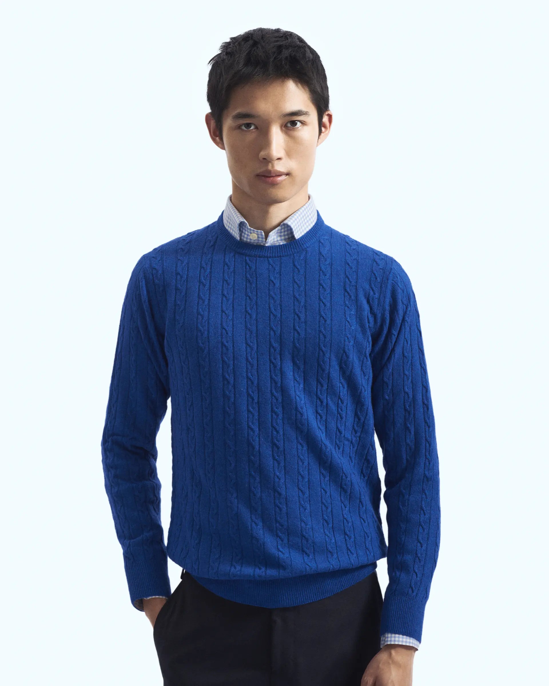 Electric Blue Cashmere Blend with braided workmanship Crewneck