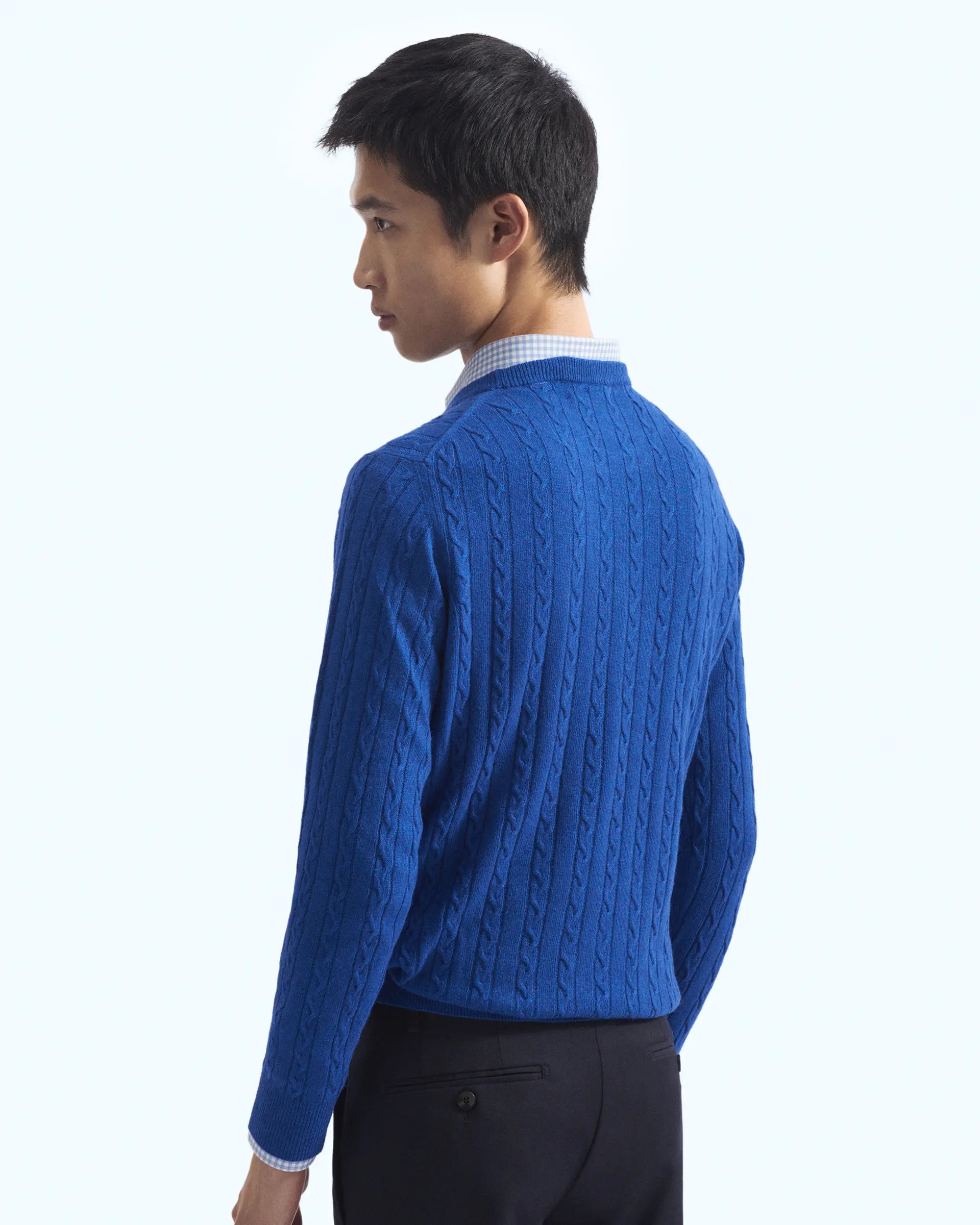 Electric Blue Cashmere Blend with braided workmanship Crewneck