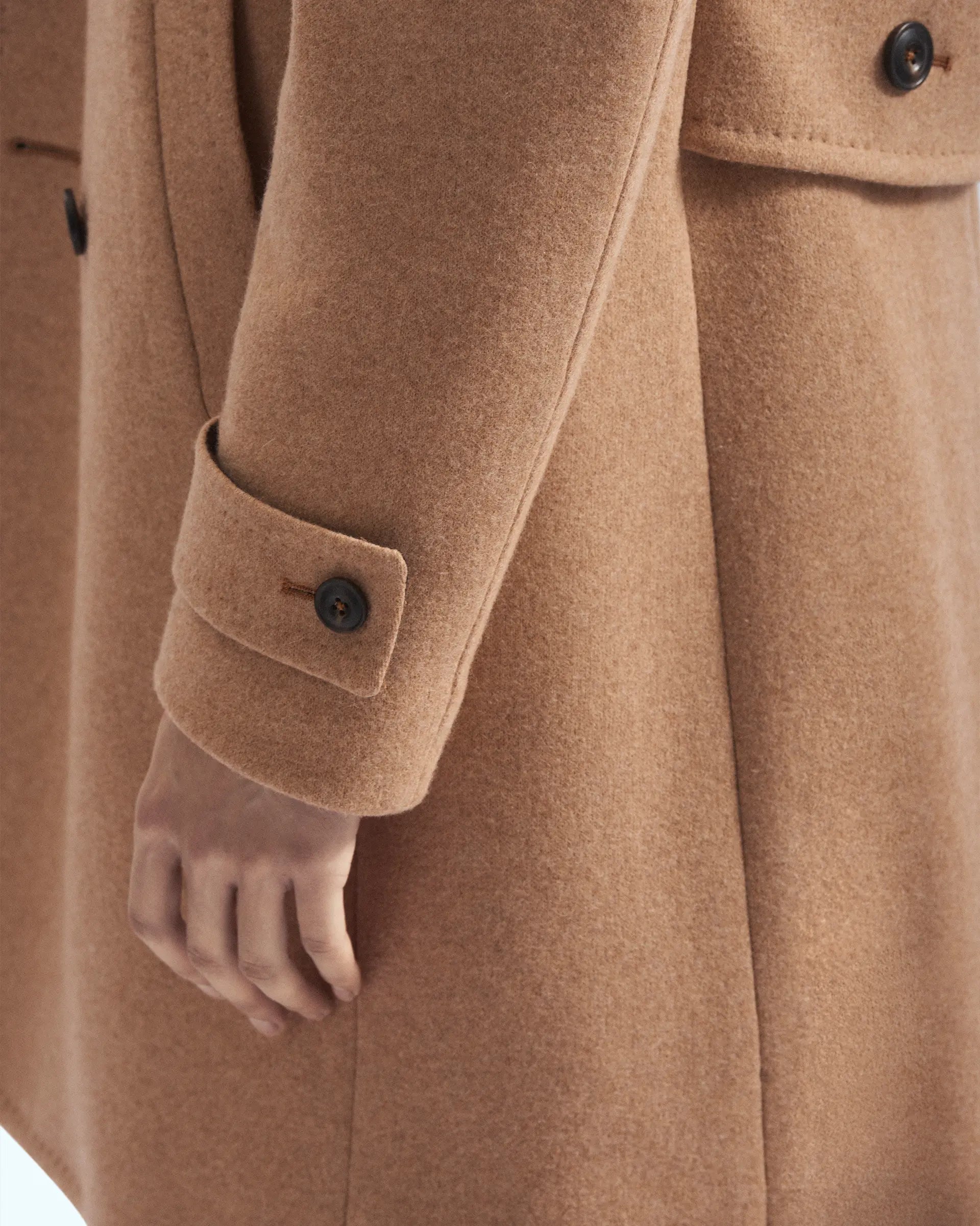 Camel Double-Breasted Jersey Wool Coat