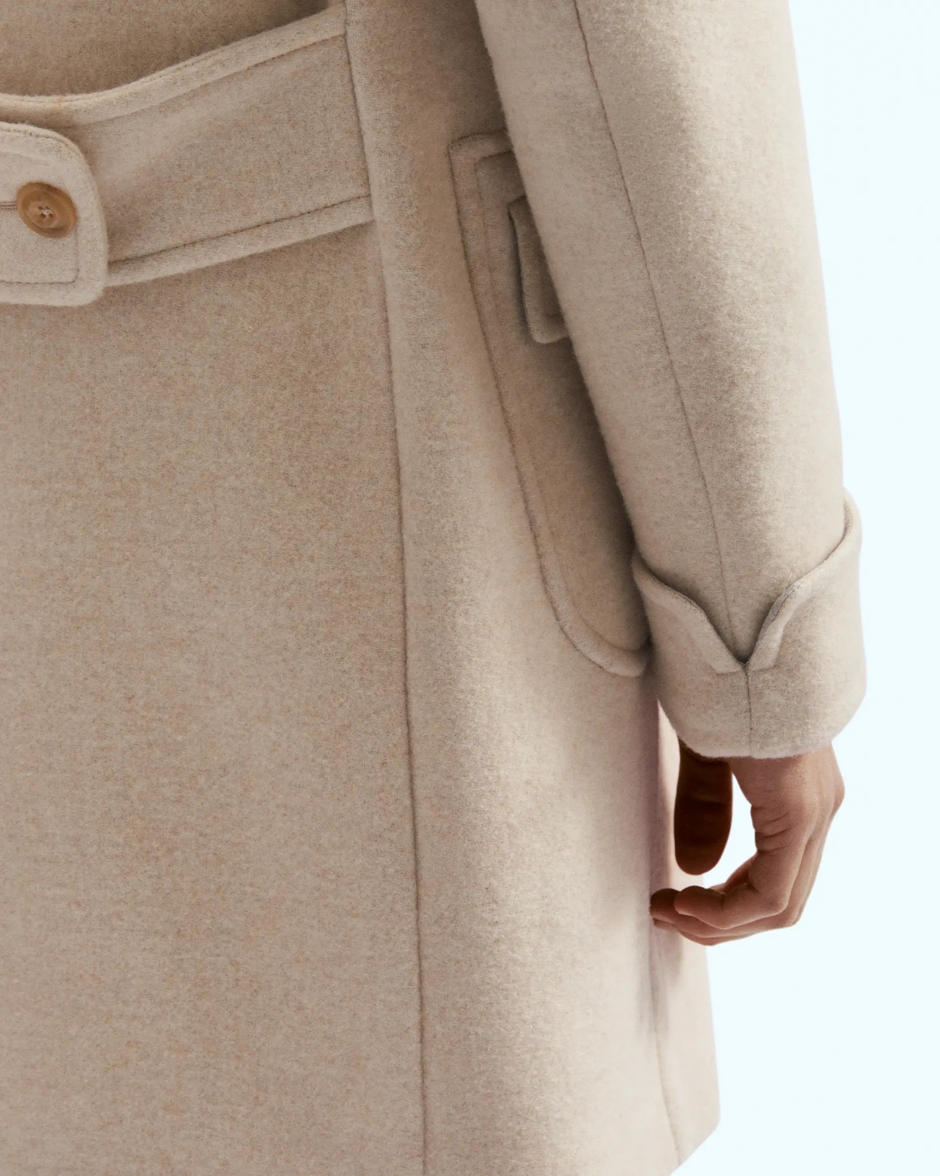 Cream Double-Breasted Jersey Wool Blend Coat