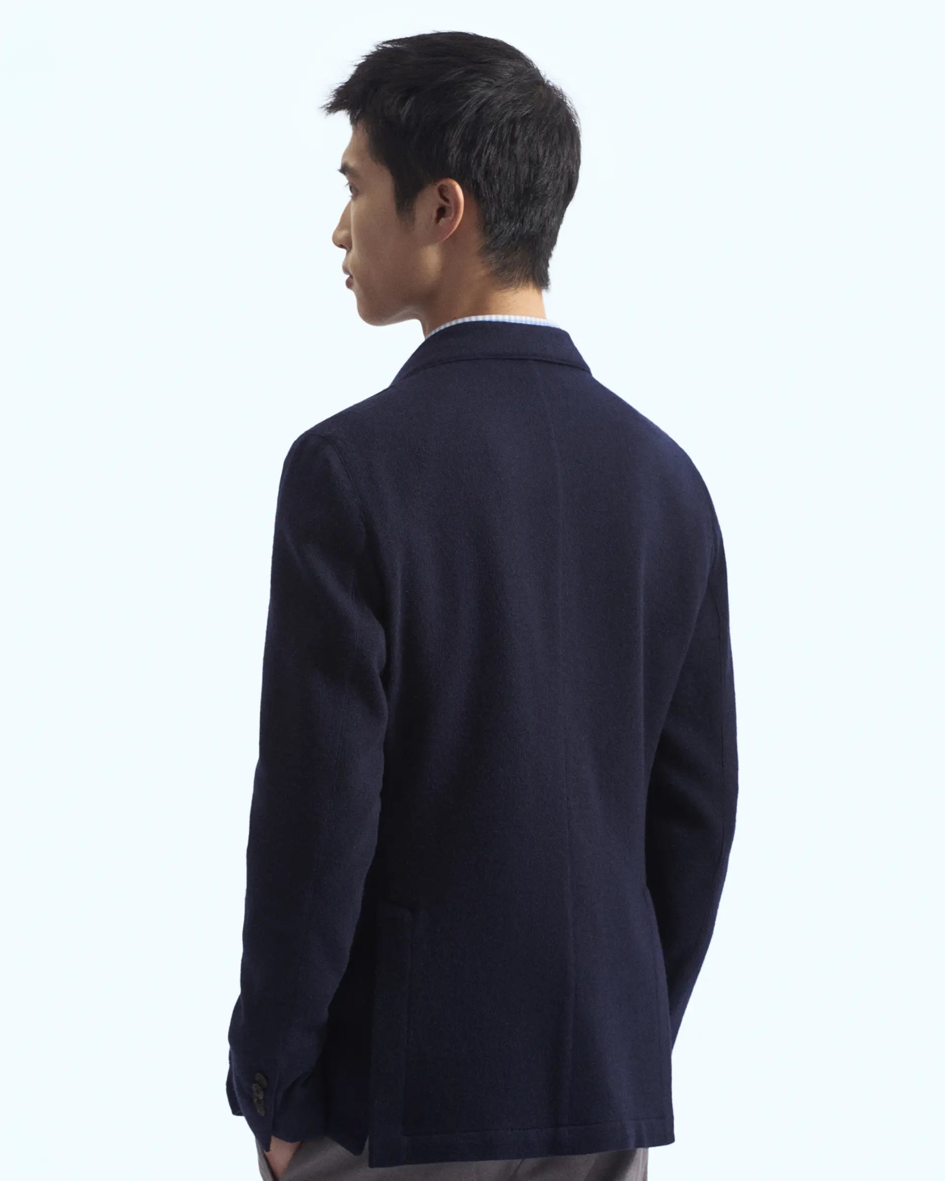 Blue Cashmere Blend Double Breasted -Knitted effect Jackets