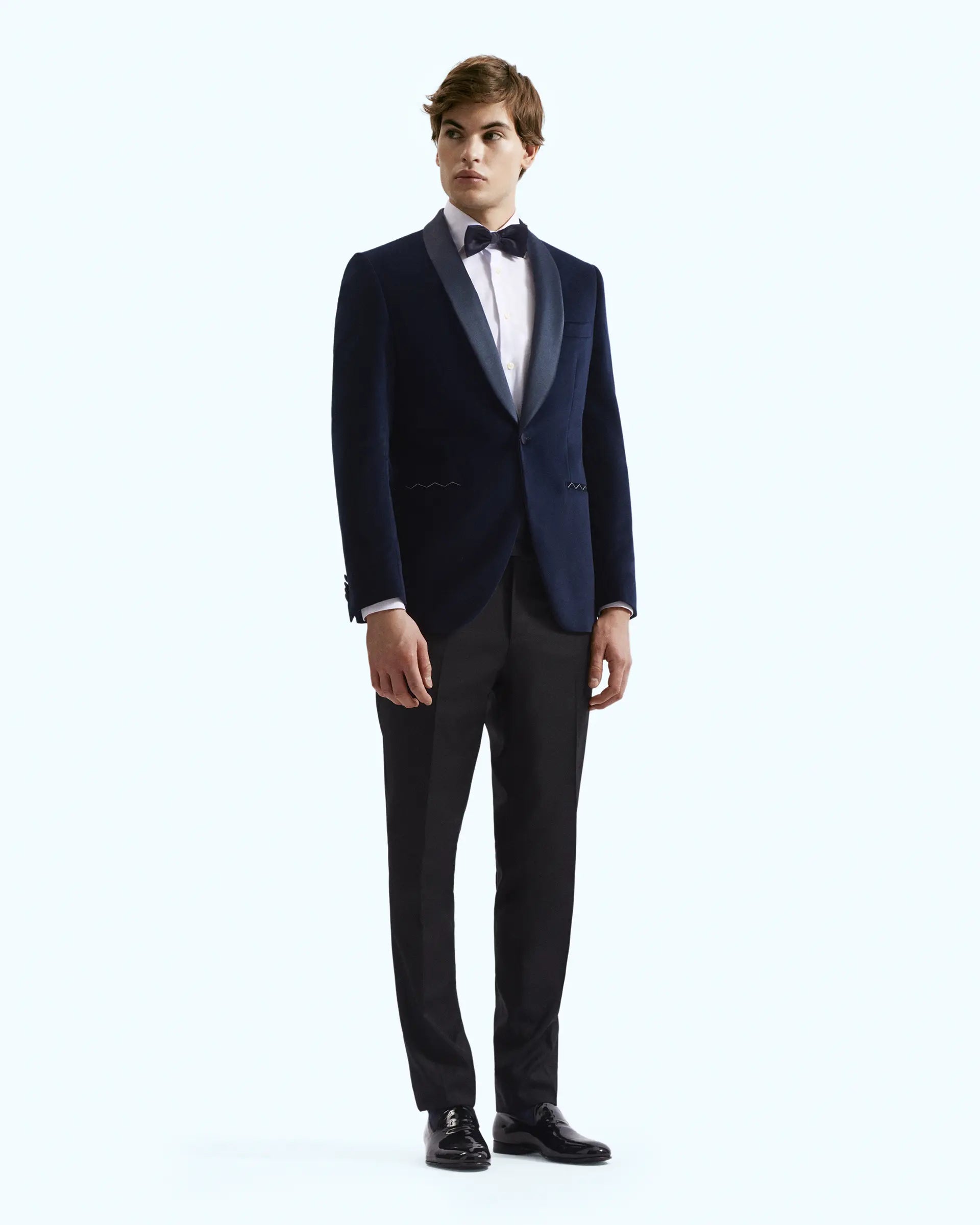 Blue tuxedo jacket in smooth cotton velvet