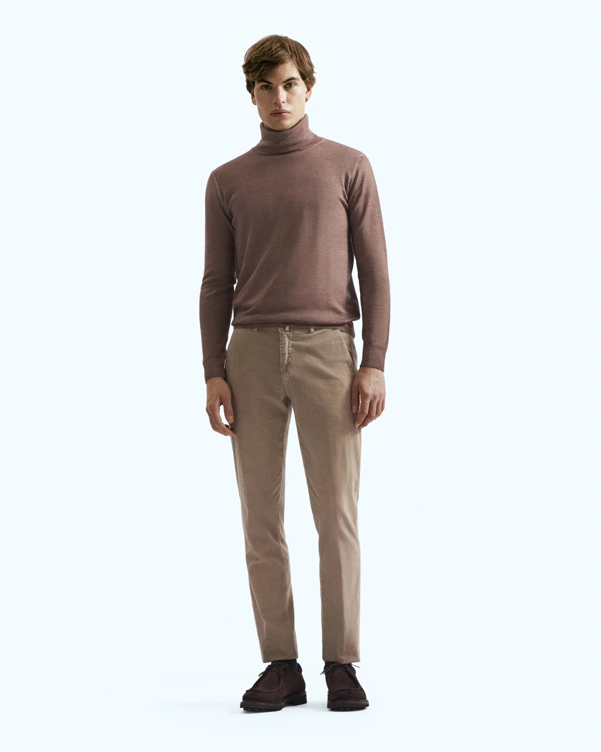 Beige hammered velvet trousers in stretch cotton