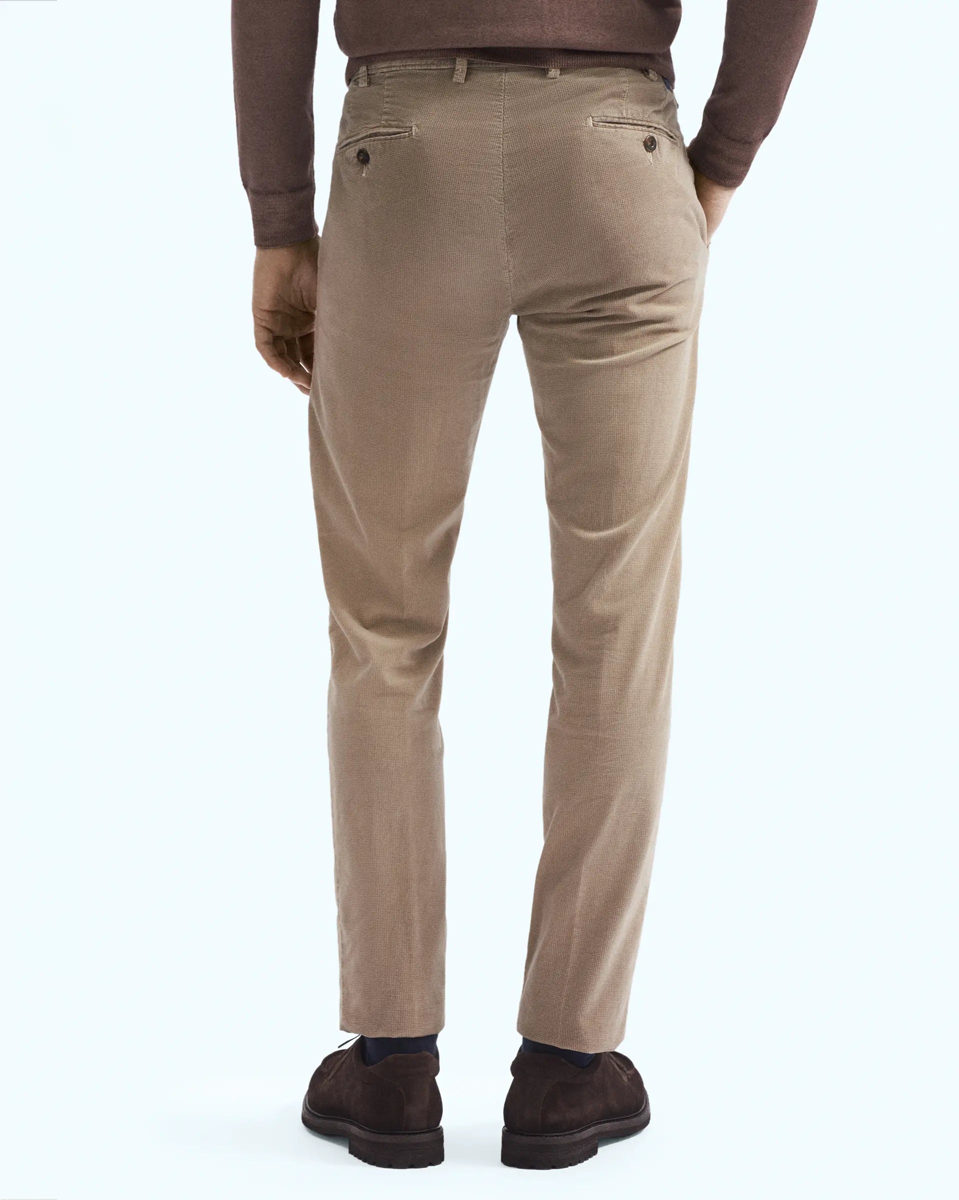 Beige hammered velvet trousers in stretch cotton