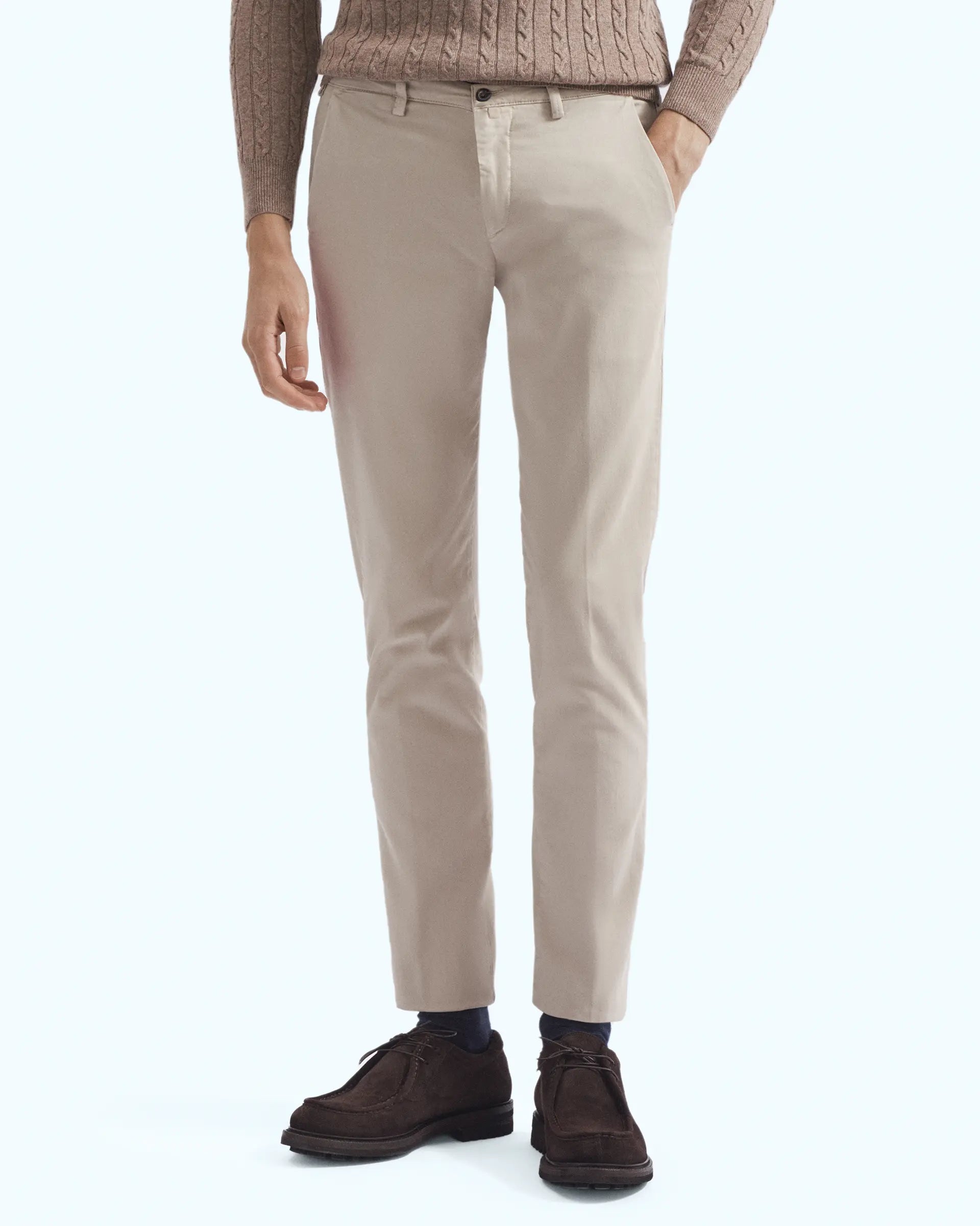 Beige Satin Comfort Cotton Stretch Pants