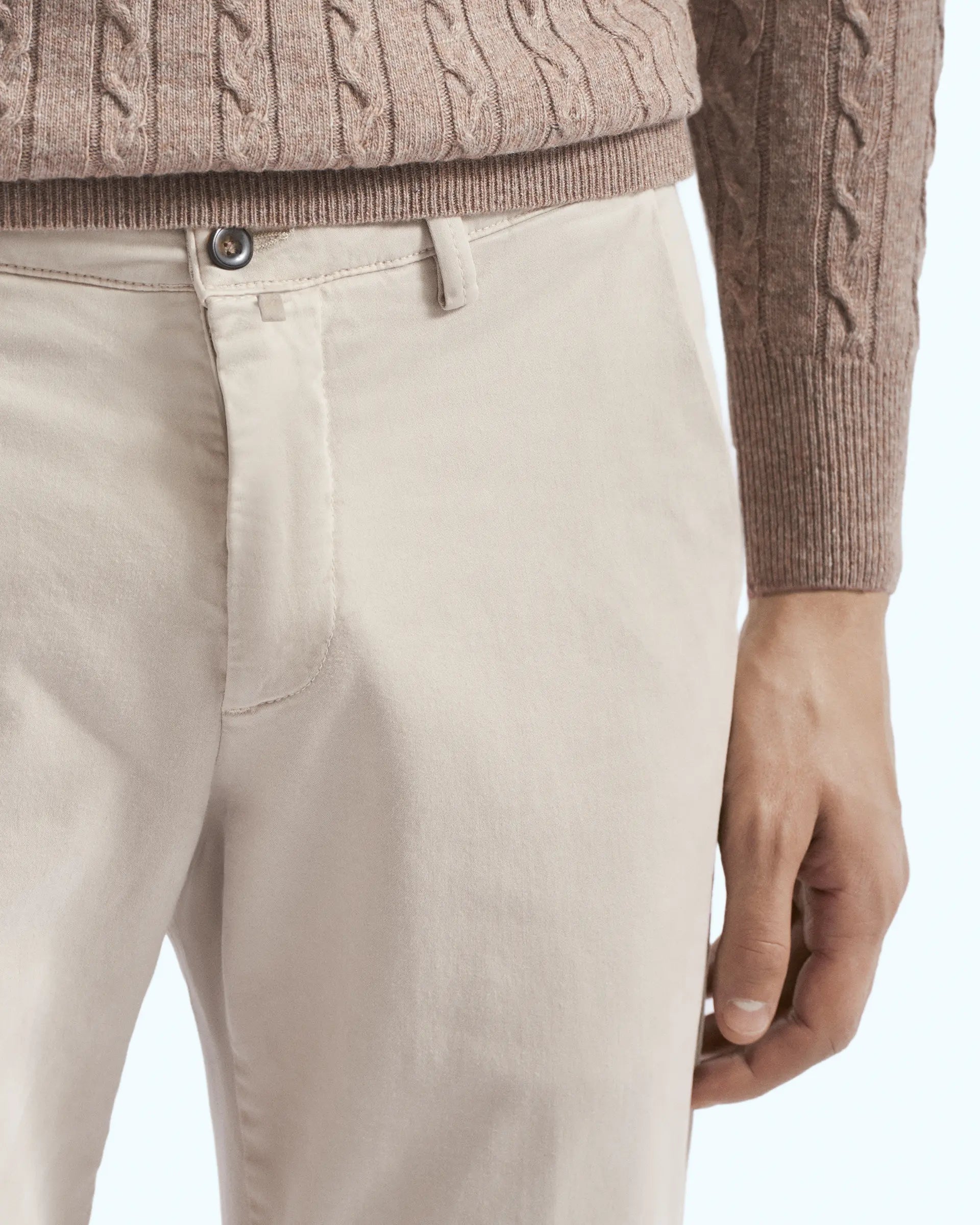 Beige Satin Comfort Cotton Stretch Pants