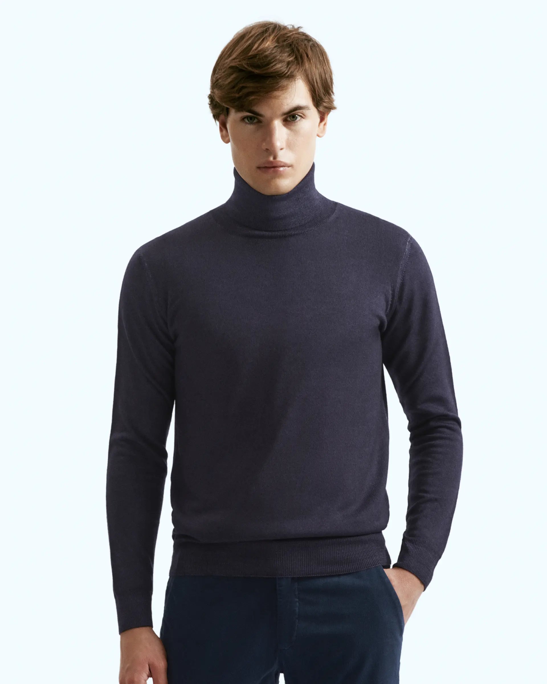 Blue Turtleneck Merinos Wool Sweater