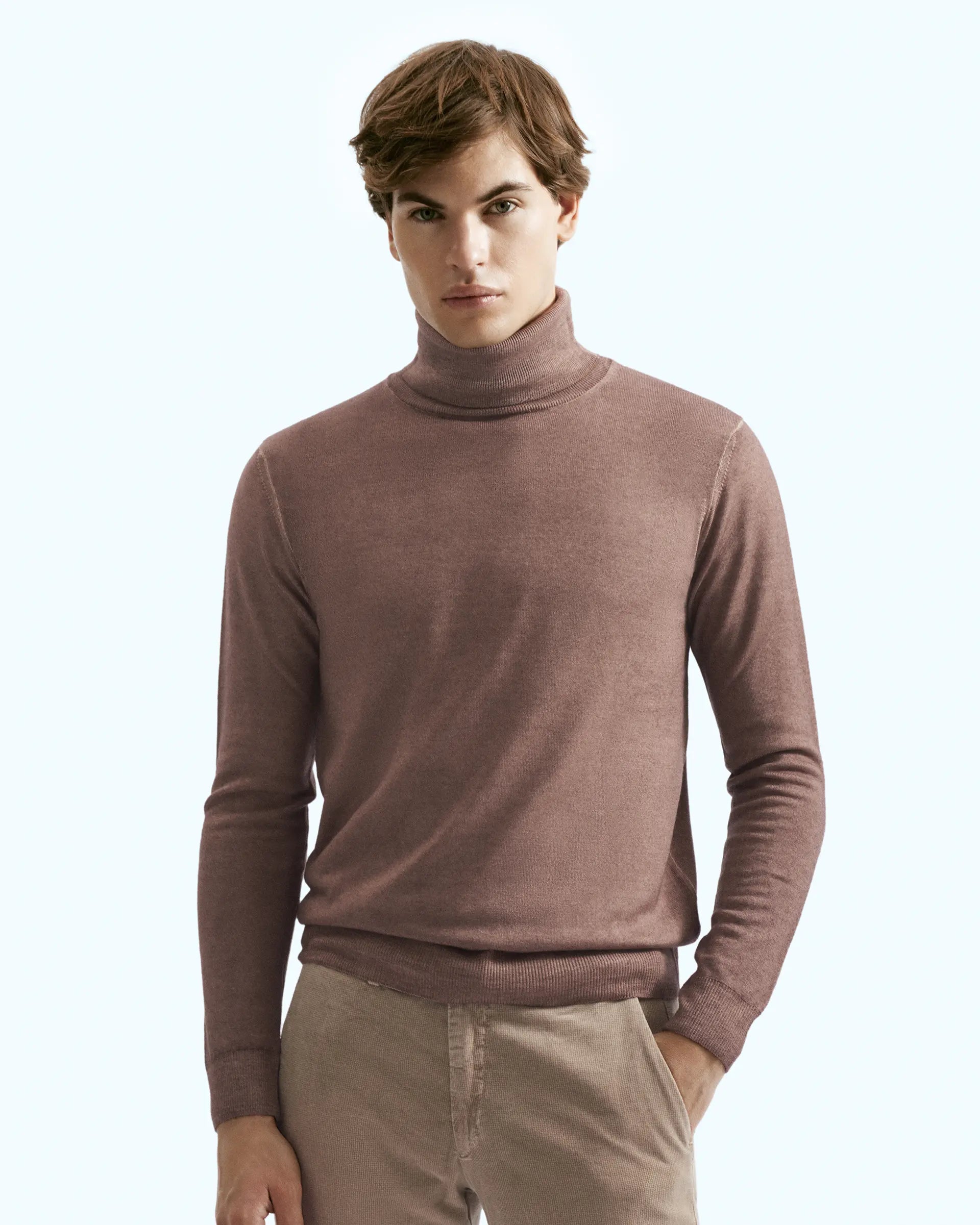 Brown Turtleneck Merinos Wool Sweater