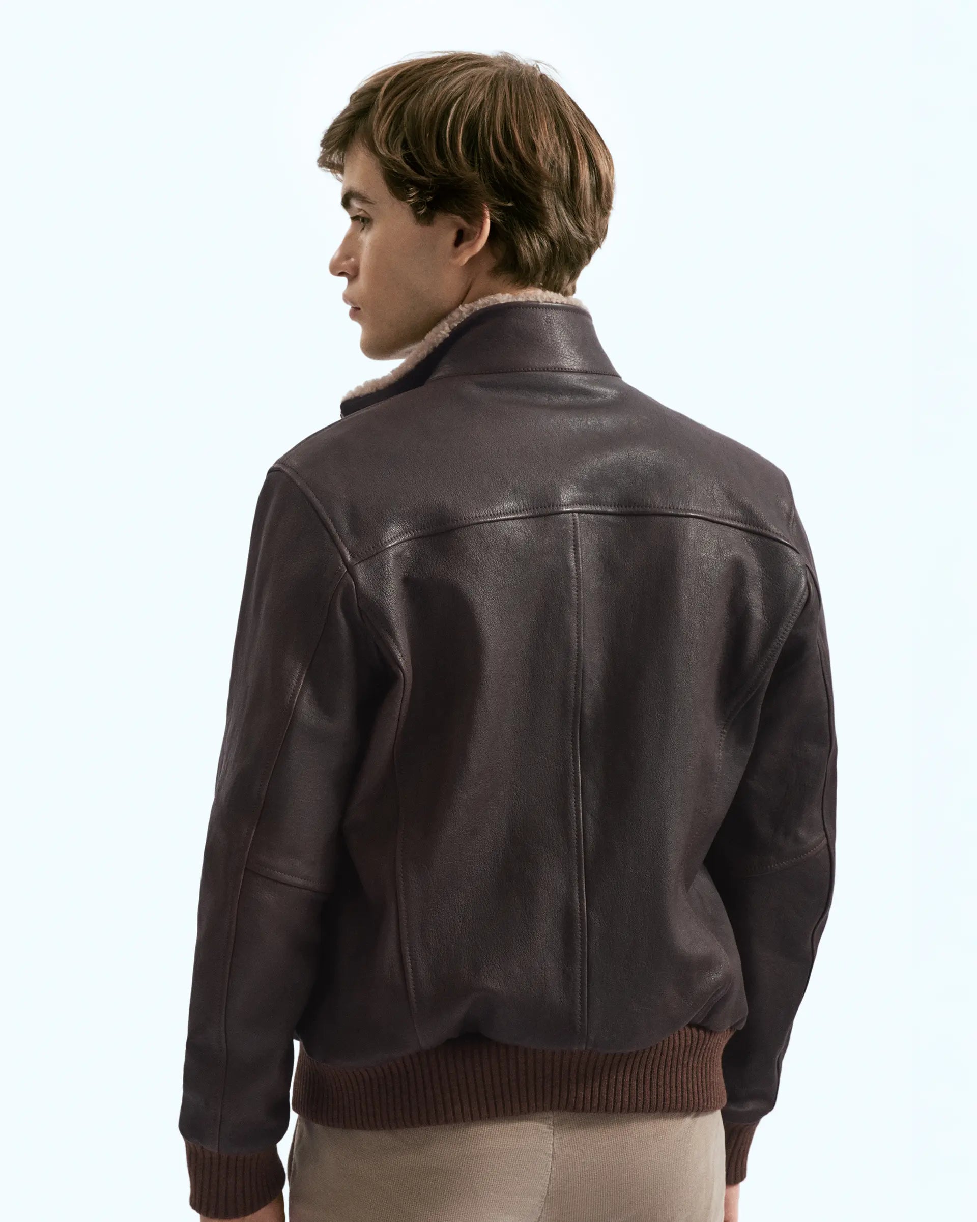 Dark Brown Genuine Leather Hooded Bomber