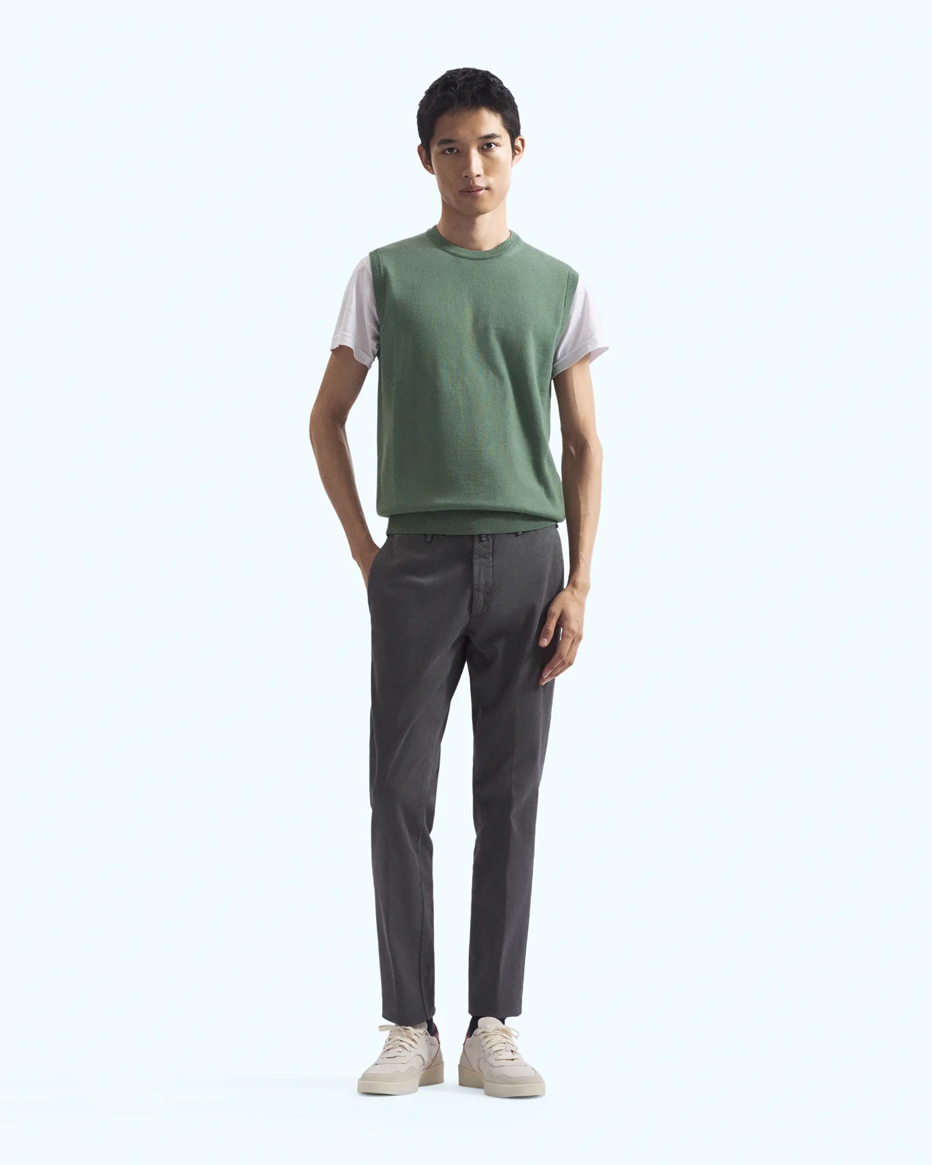 Grey Cotton Stretch Tricotine Pants