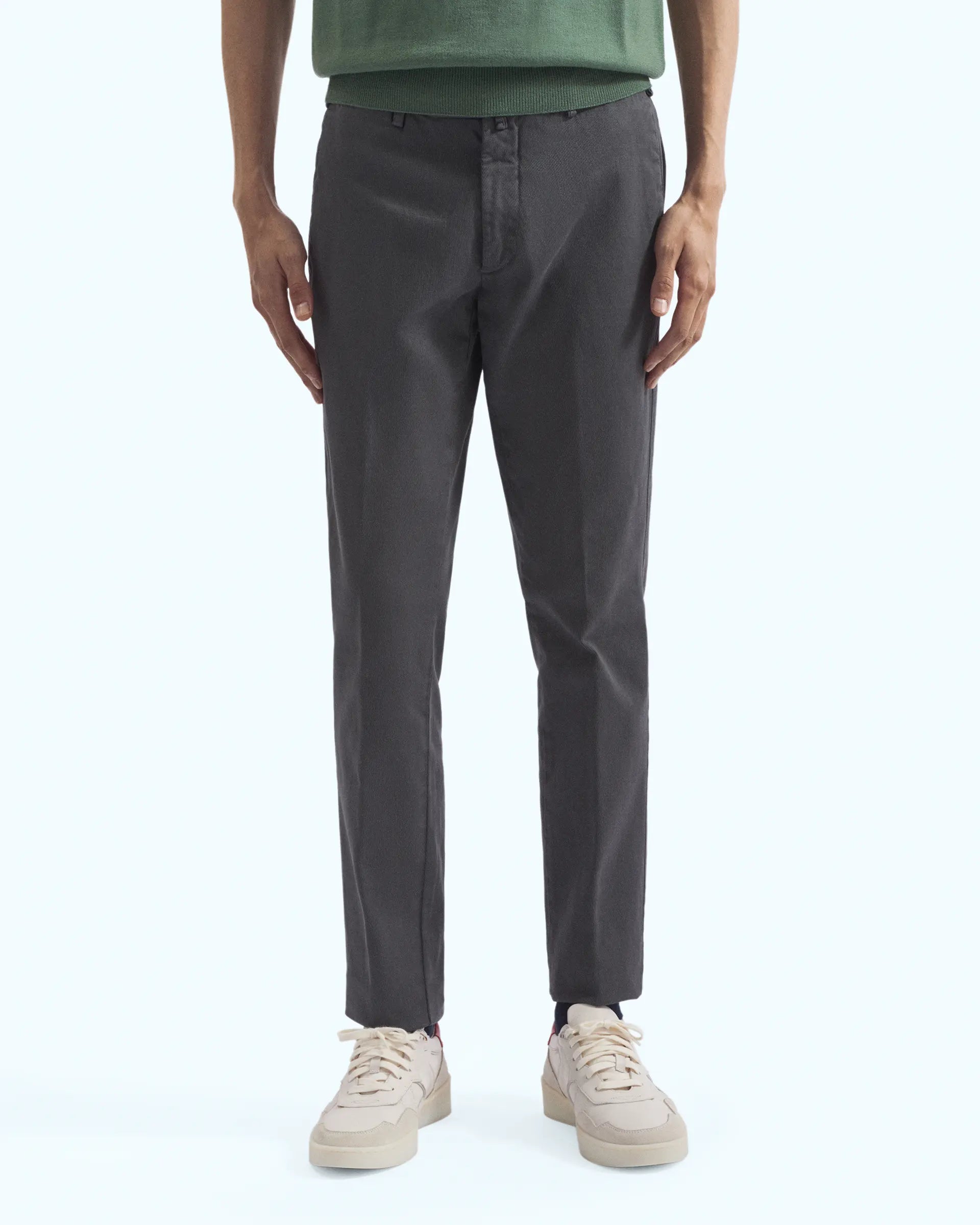 Grey Cotton Stretch Tricotine Pants