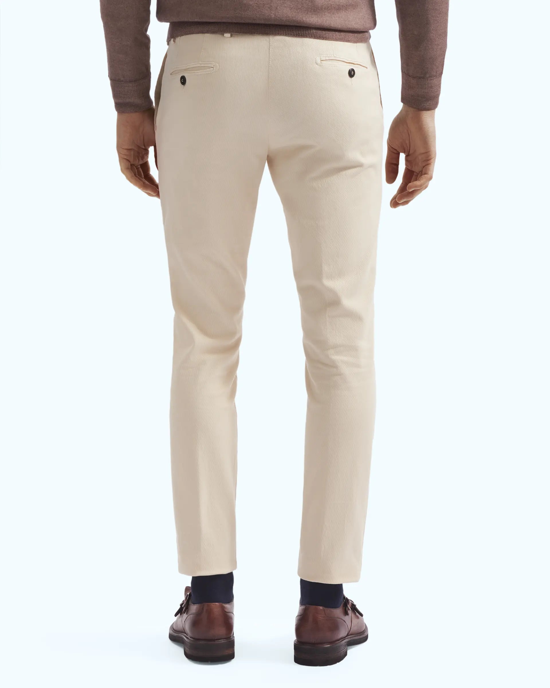 Cream Cotton Stretch Tricotine Pants