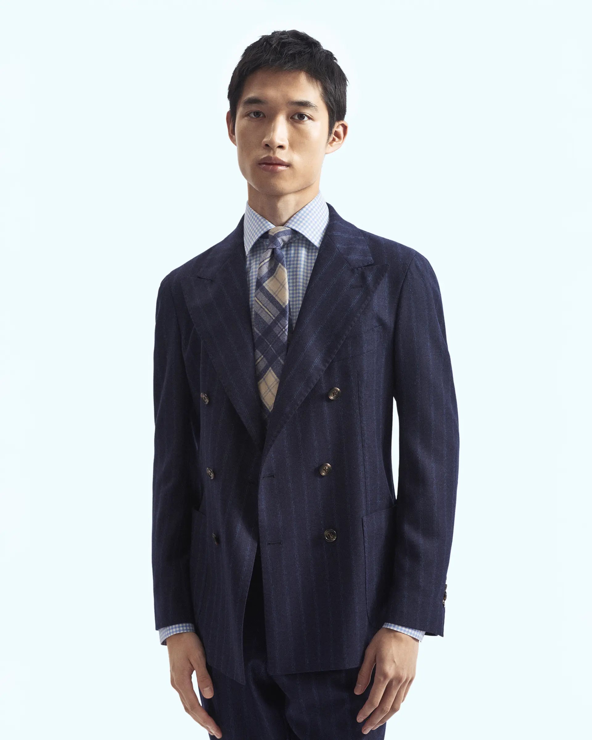 Blue Pinstriped Double Breasted Wool-Loro Piana fabric