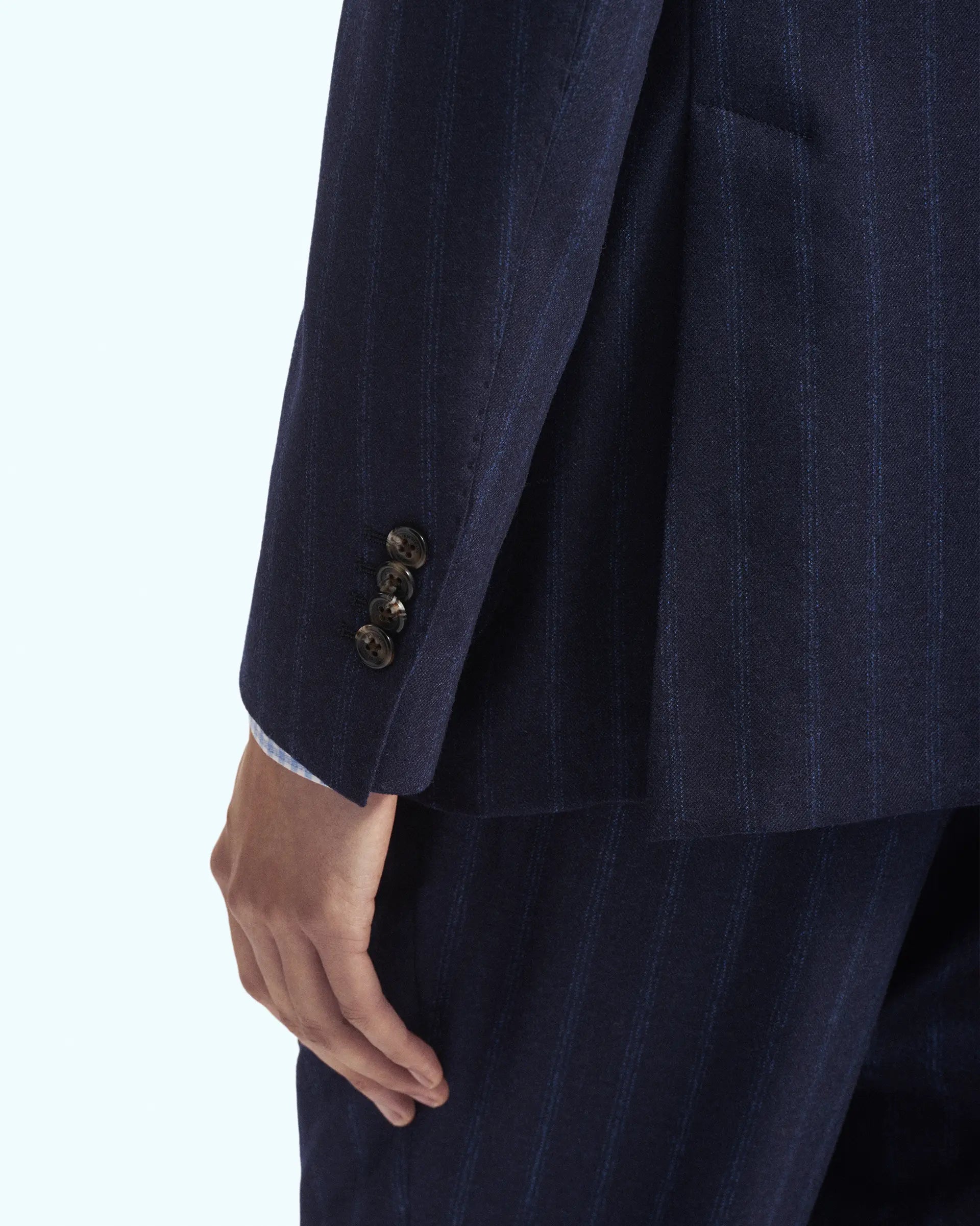 Blue Pinstriped Double Breasted Wool-Loro Piana fabric