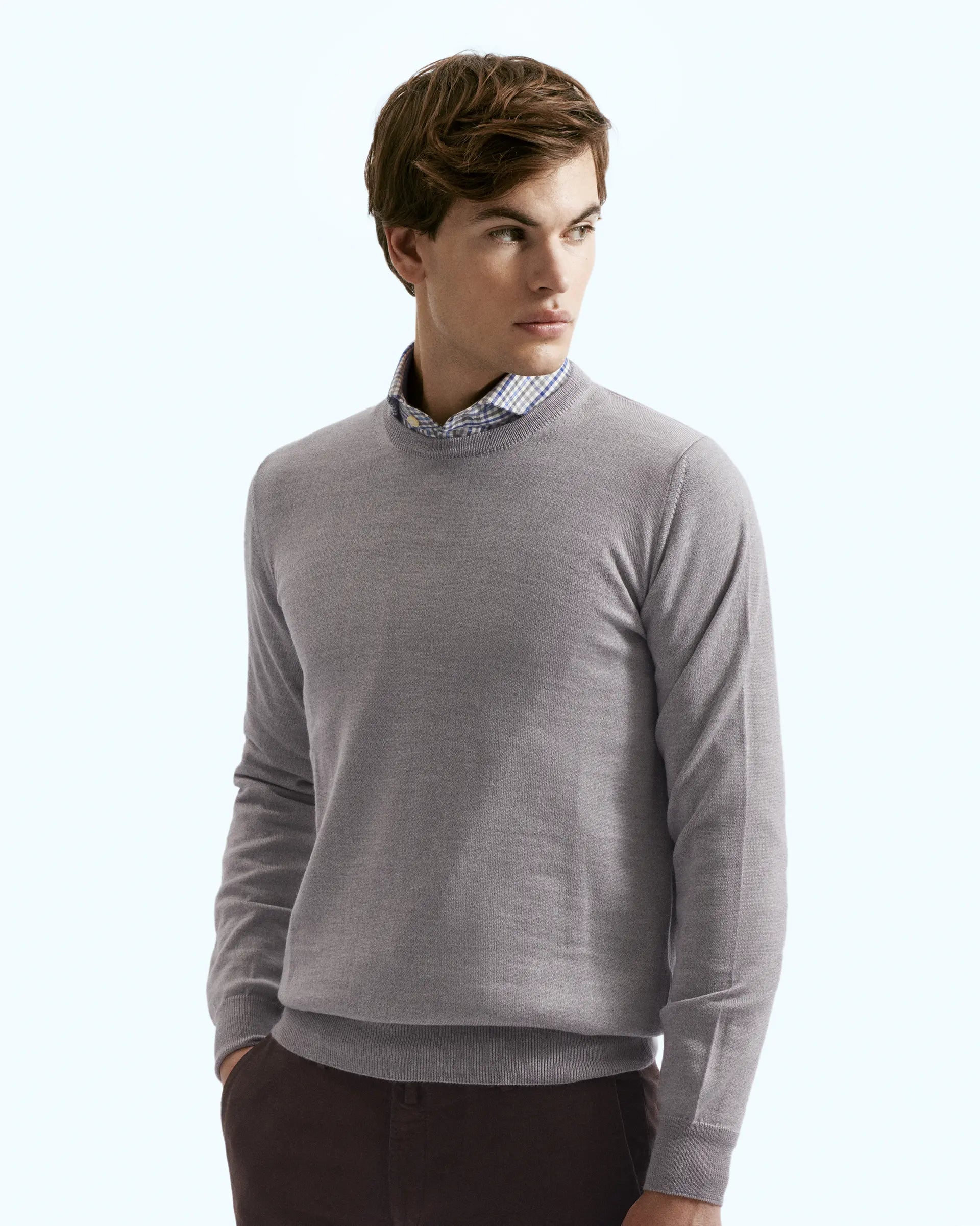 Grey Wool Merinos Crewneck Sweaters