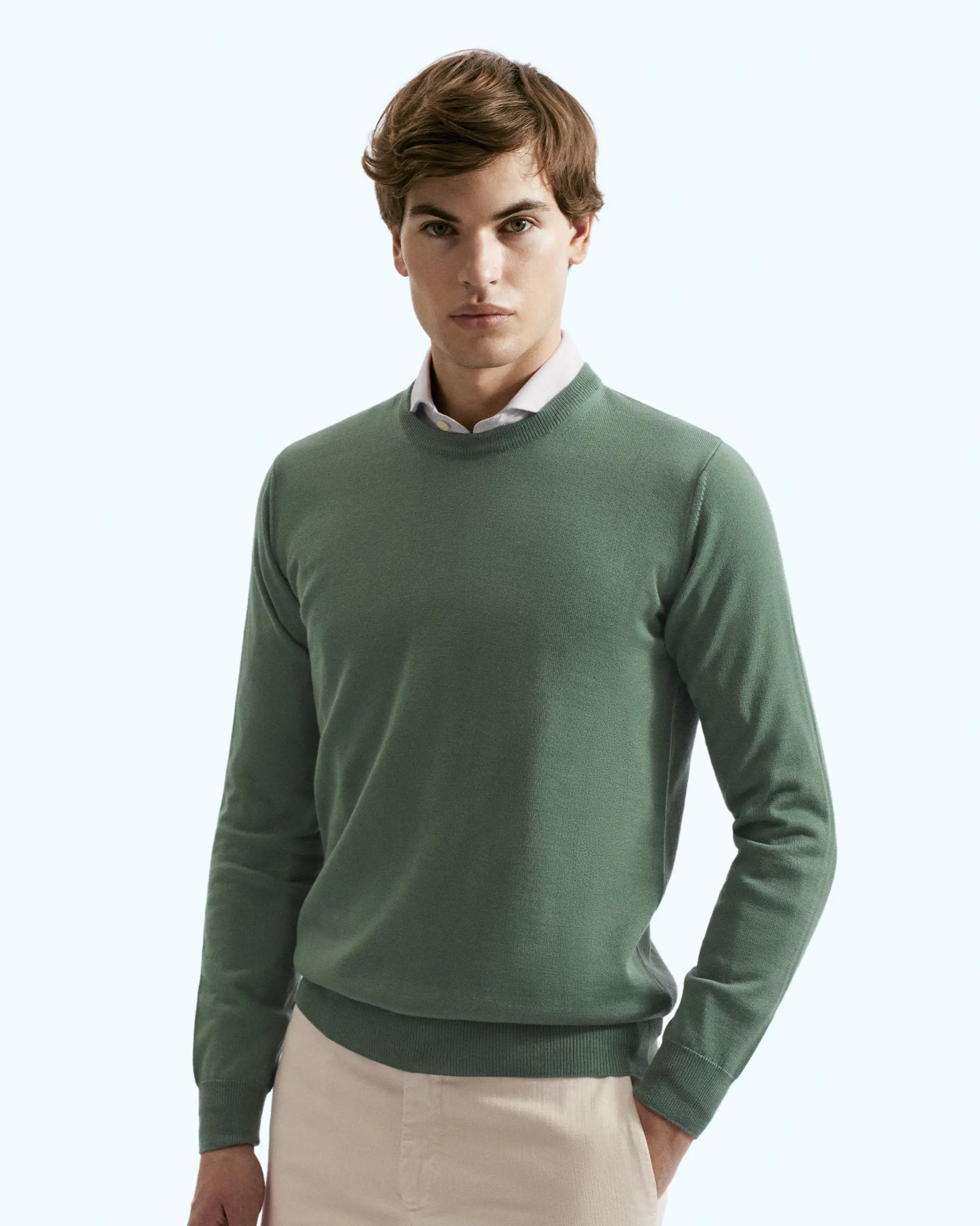 Green Merinos Crewneck Sweaters