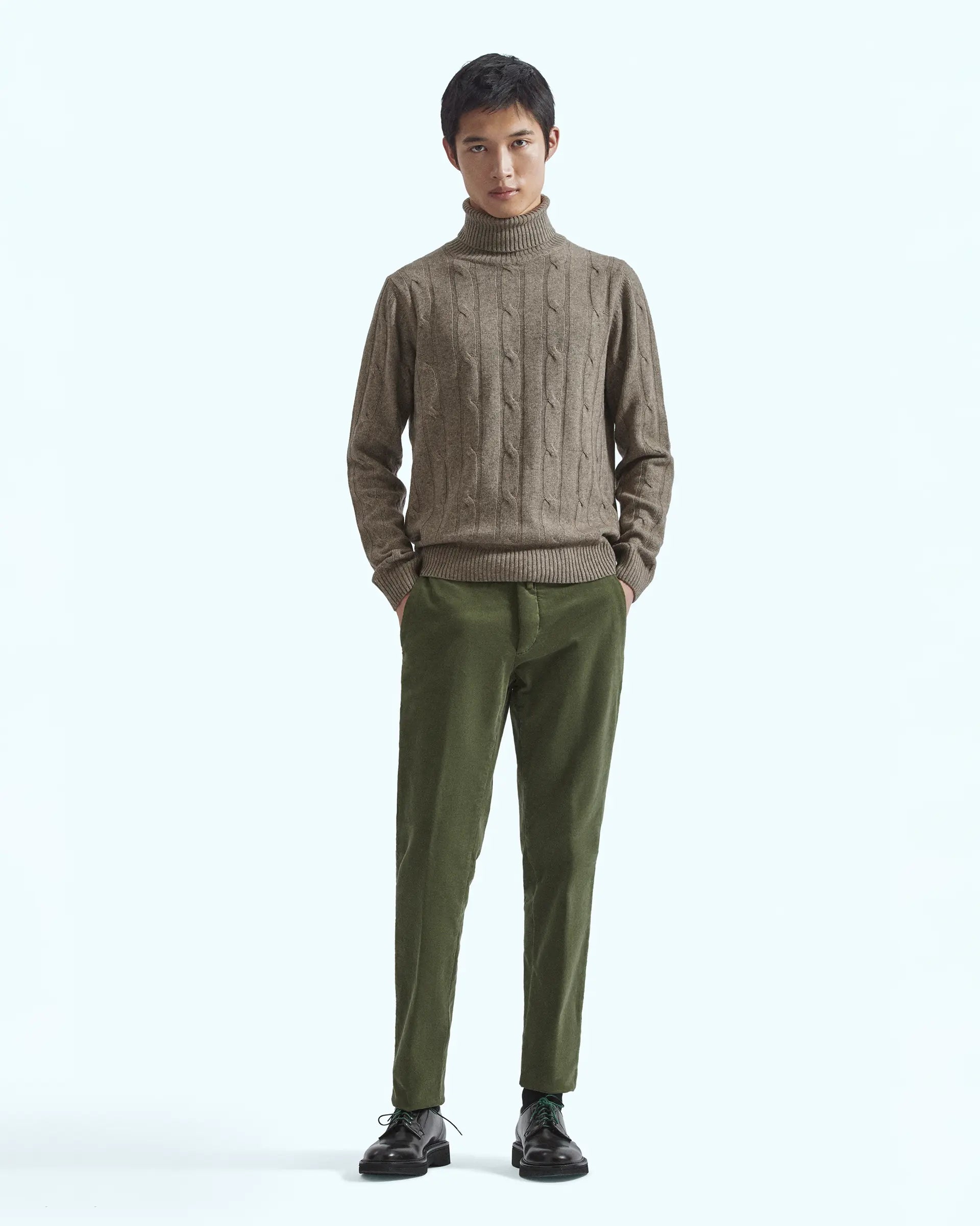 Green Velvet Cotton Stretch Pants