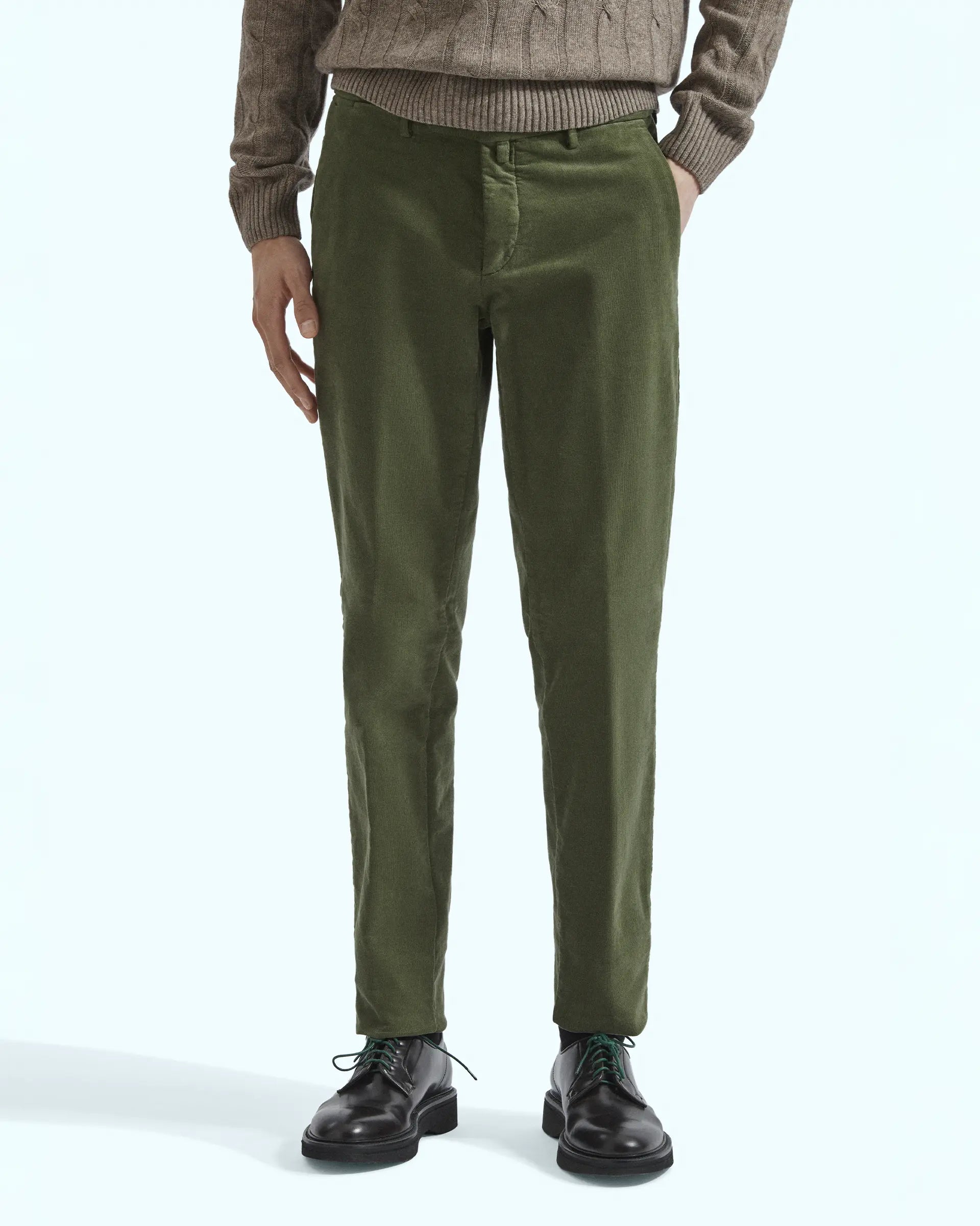 Green Velvet Cotton Stretch Pants