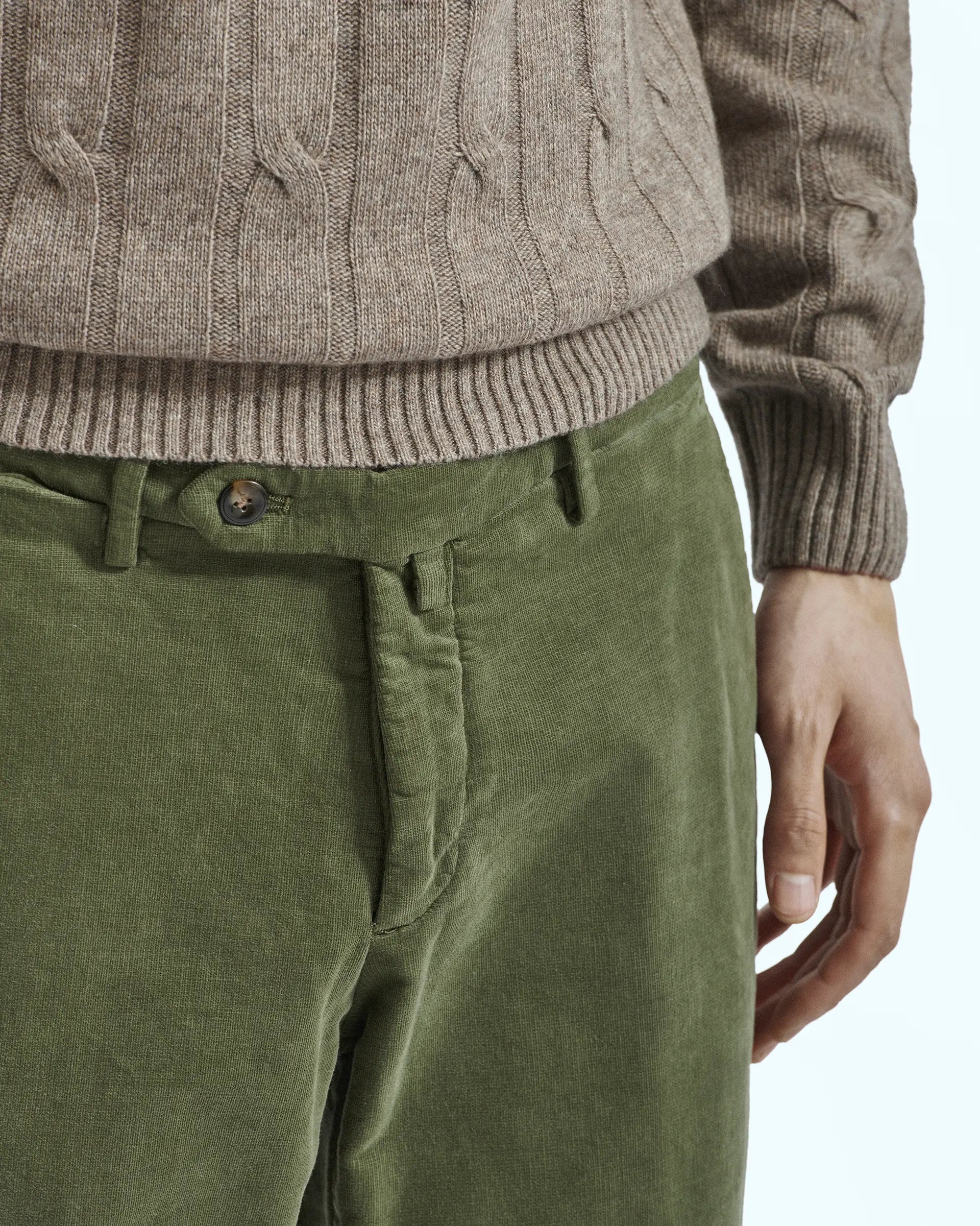 Green Velvet Cotton Stretch Pants