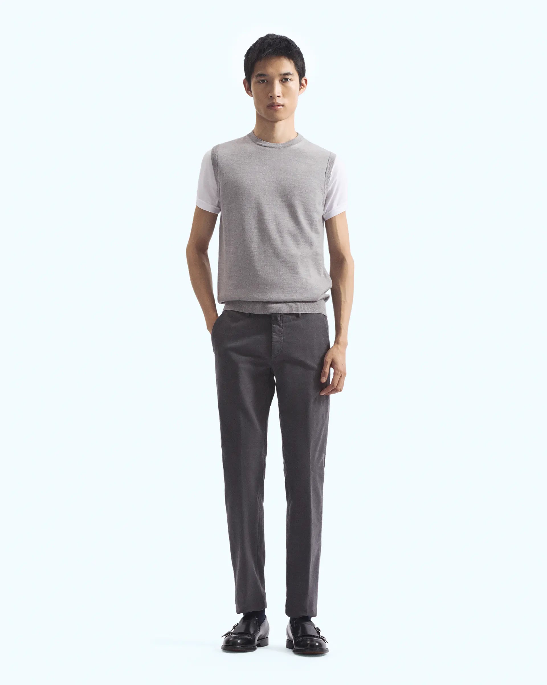 Grey Velvet Cotton Stretch Pants