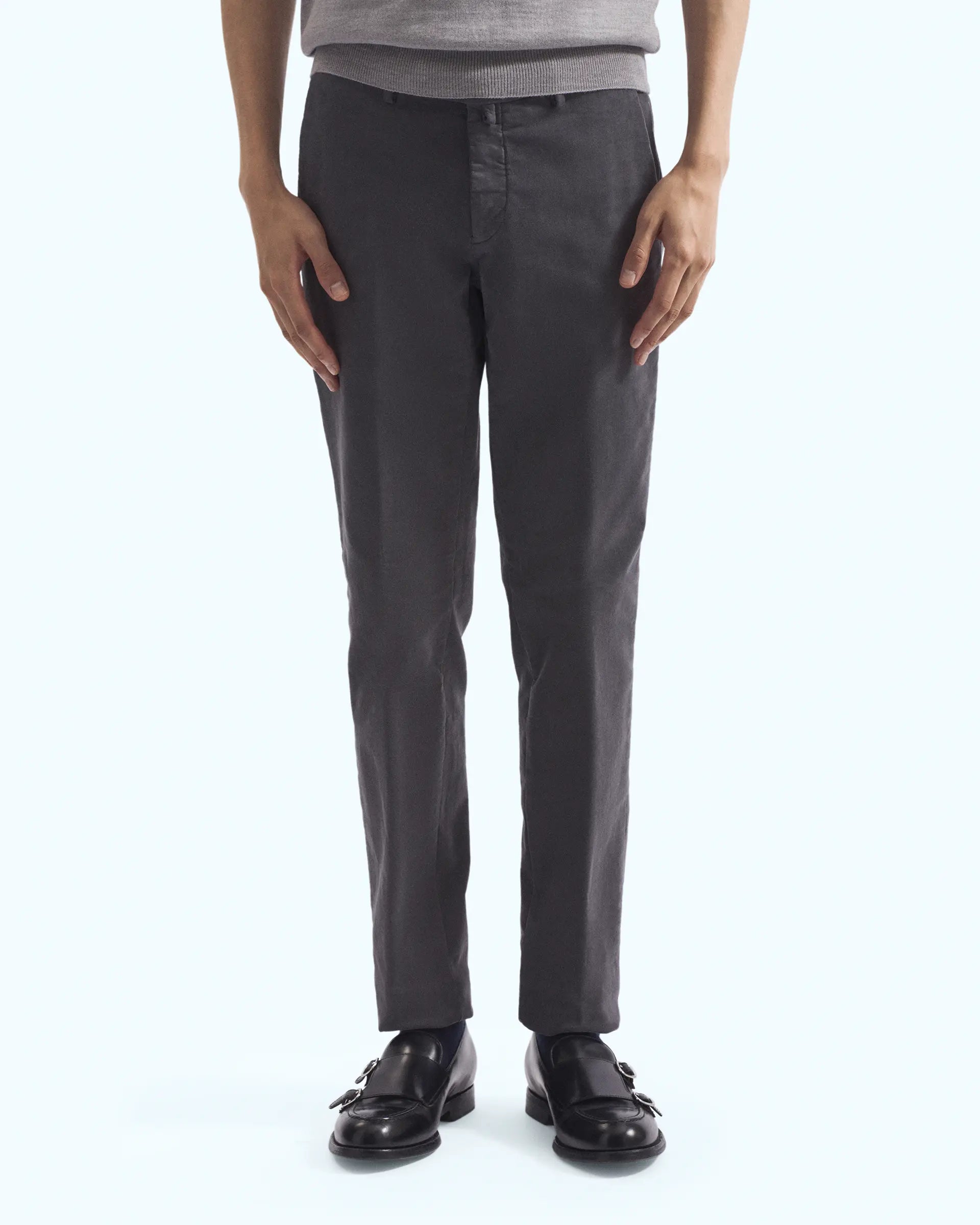 Grey Velvet Cotton Stretch Pants