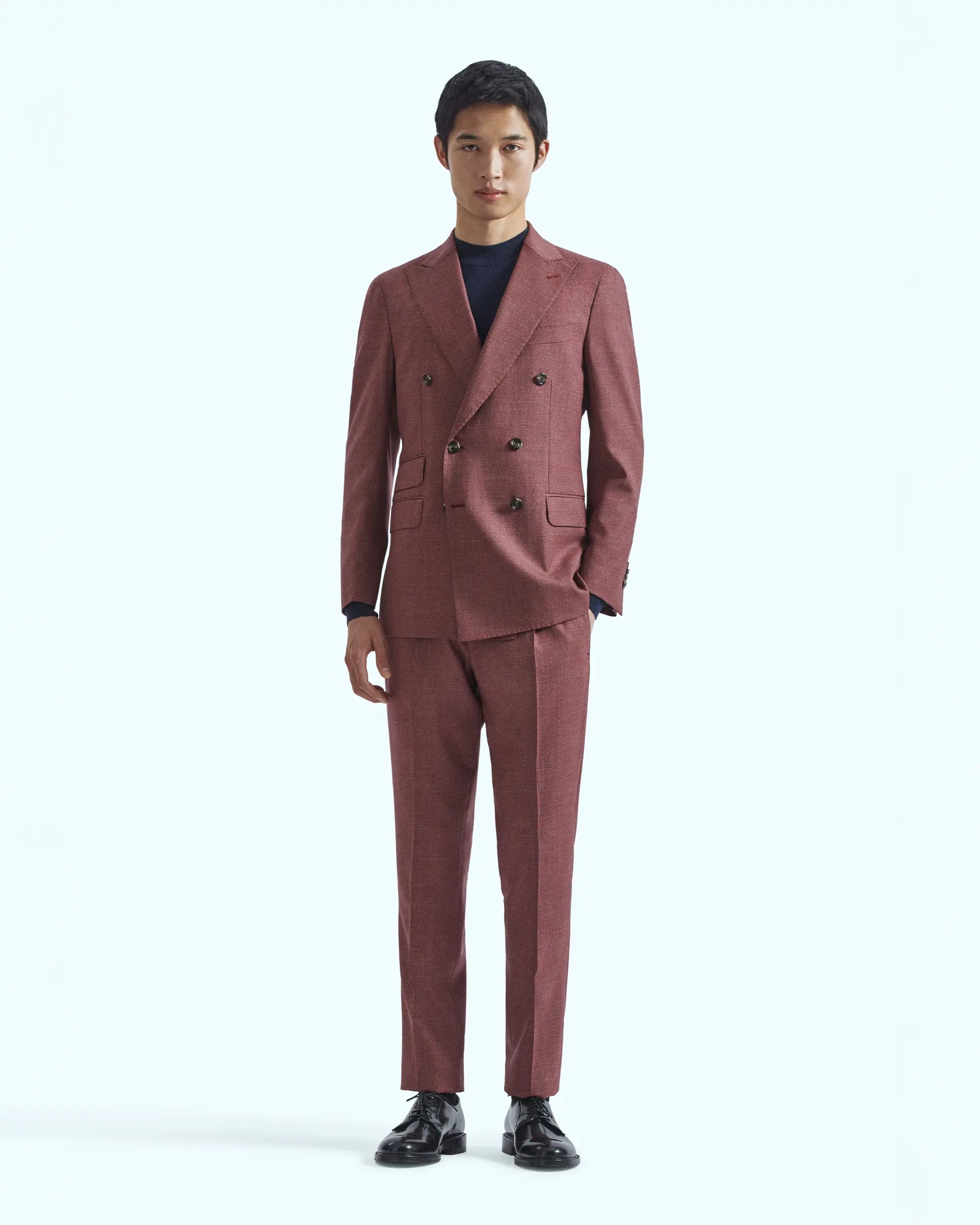 Pink Double Breasted Suit in Stretch Wool Fabric Zignone Wool and Cashmere