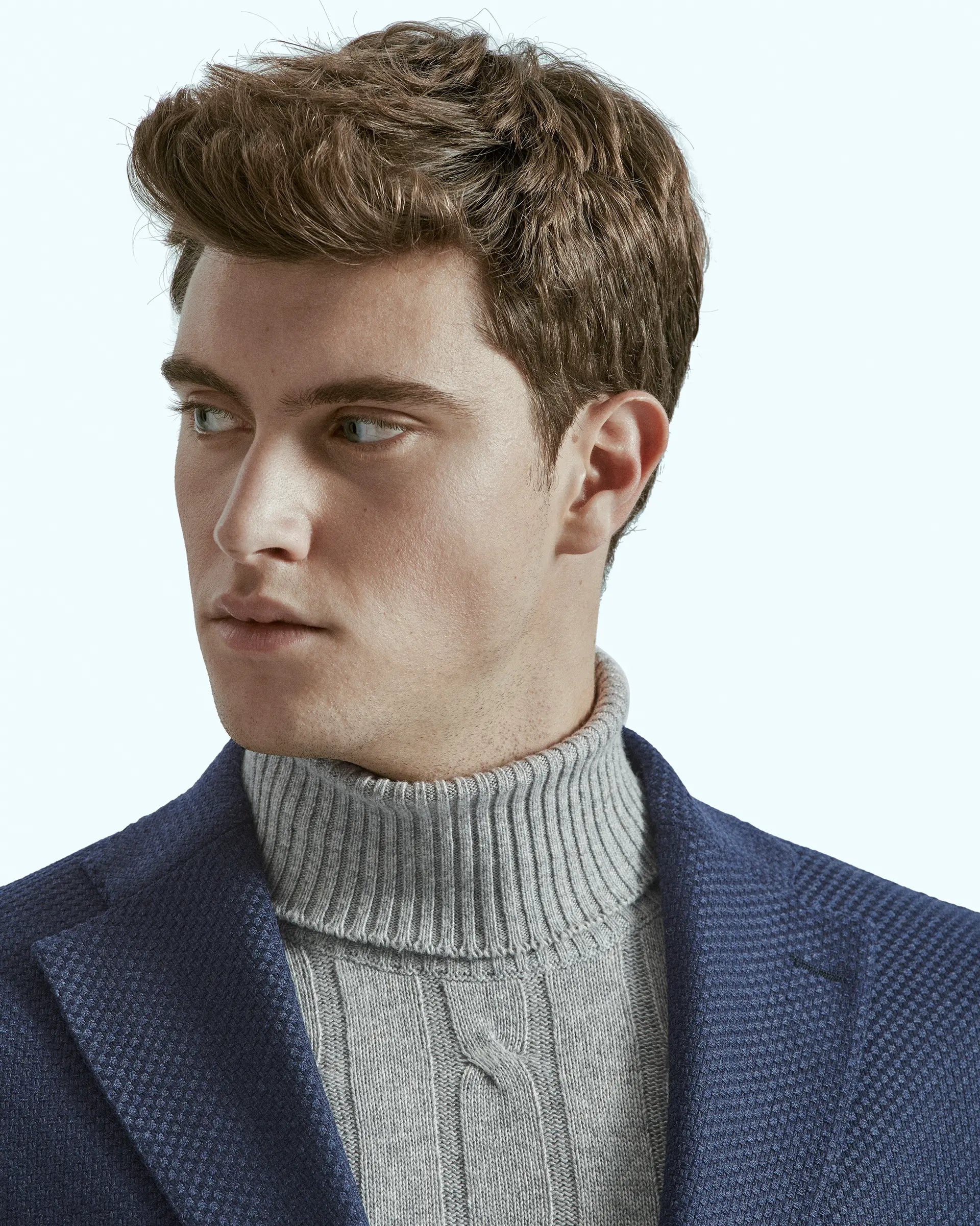 Blue Jacket in Reda Flexo fabric with knitted effect texture