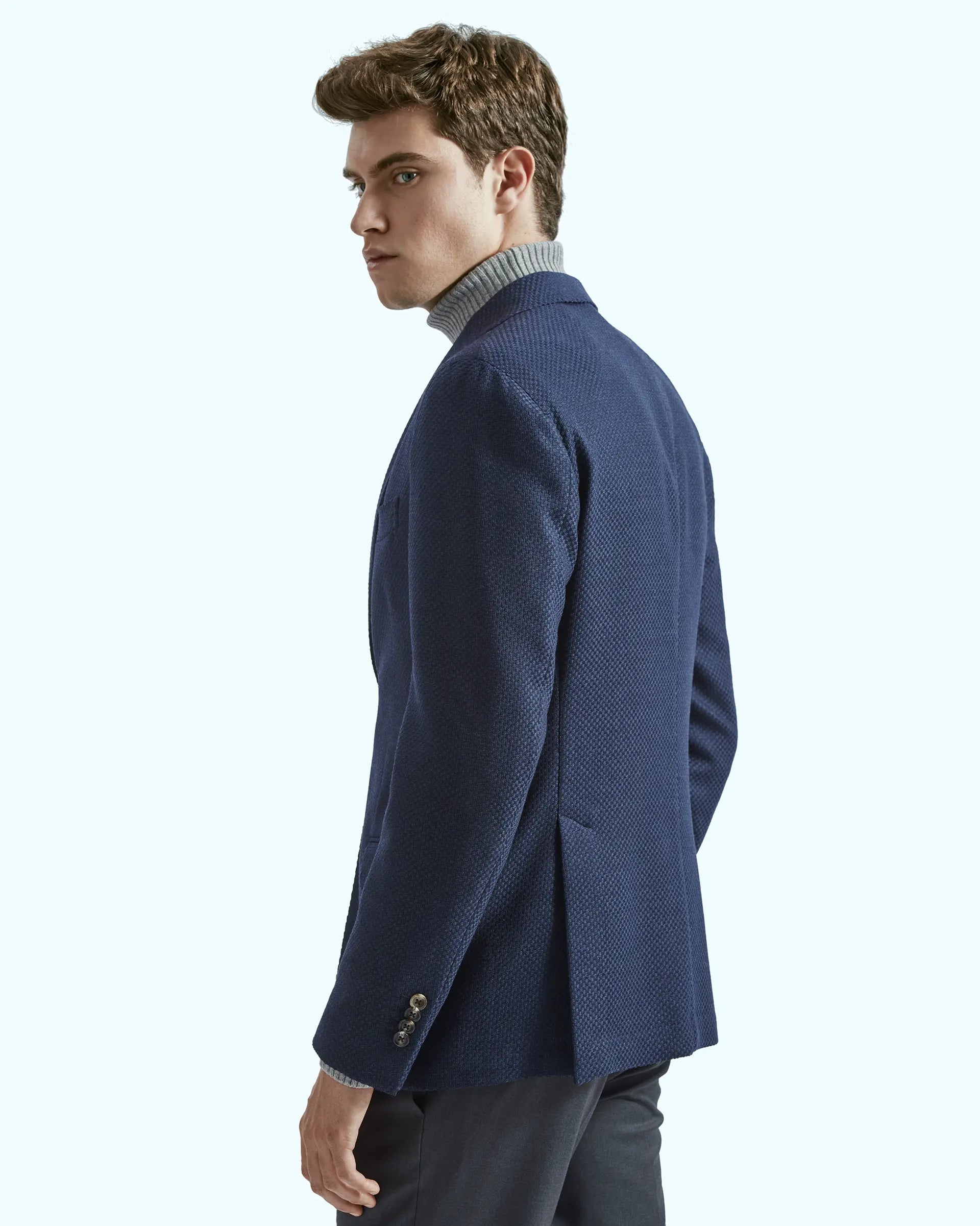 Blue Jacket in Reda Flexo fabric with knitted effect texture