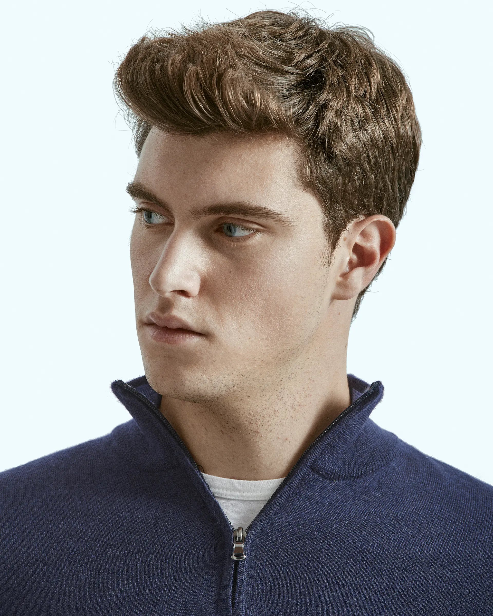 Half Zip Blue in pure extrafine merino wool Harmony