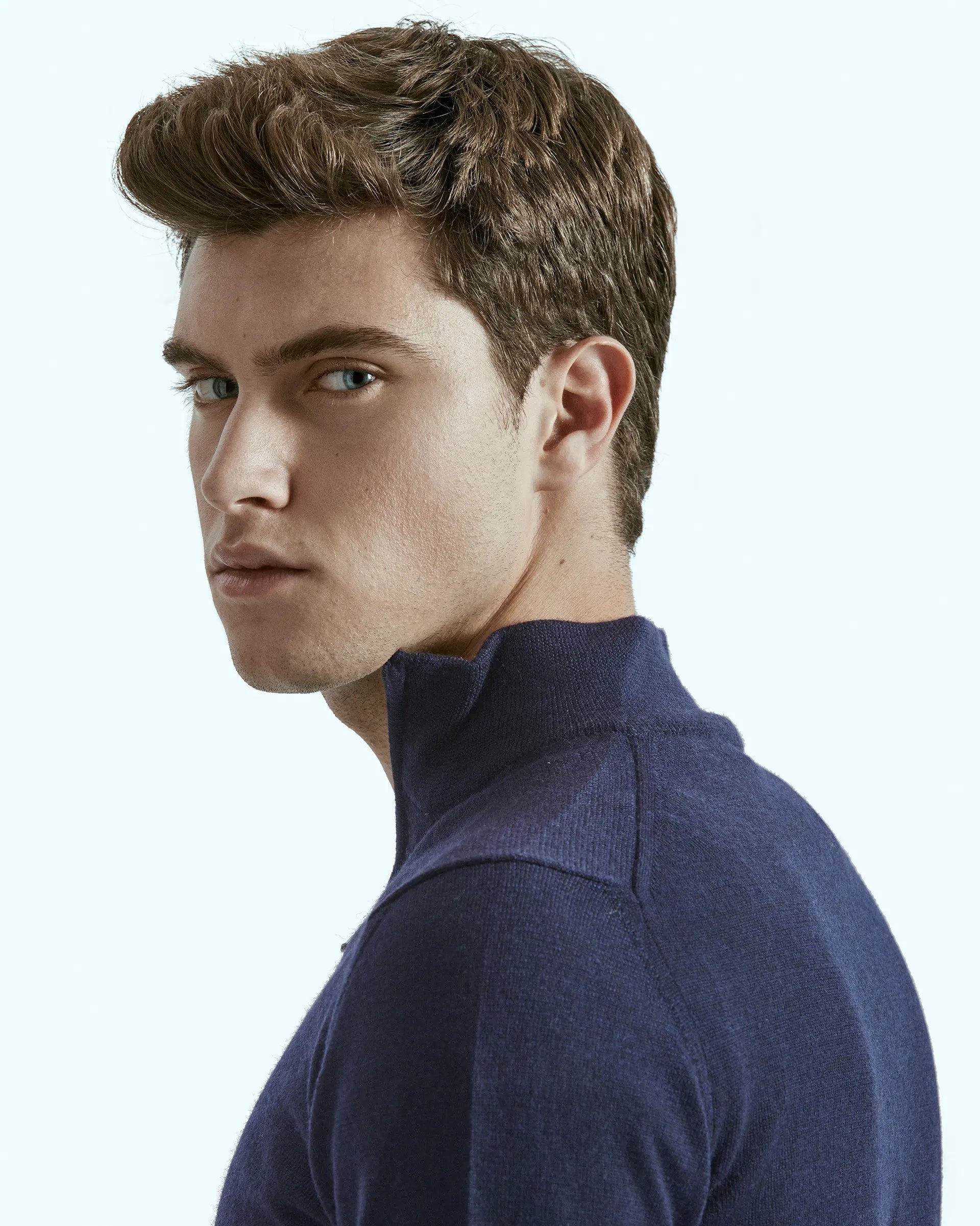 Half Zip Blue in pure extrafine merino wool Harmony