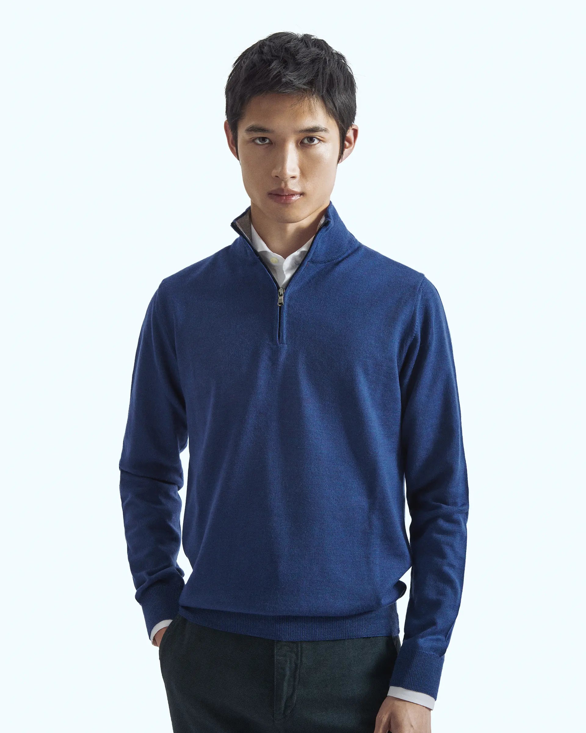 Half Zip Bluette in pure extrafine merino wool Harmony