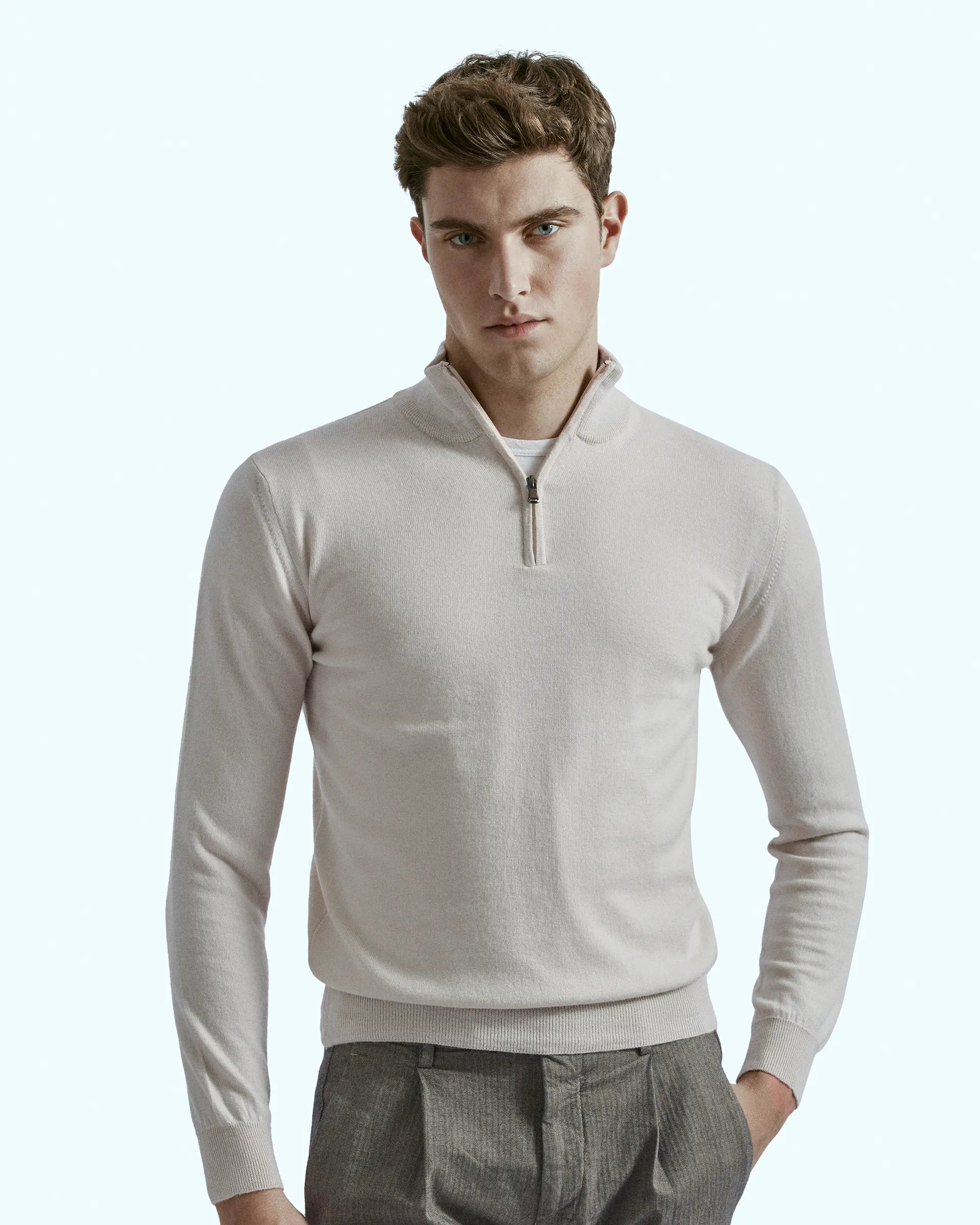 Half Zip Grey  in pure extrafine merino wool Harmony