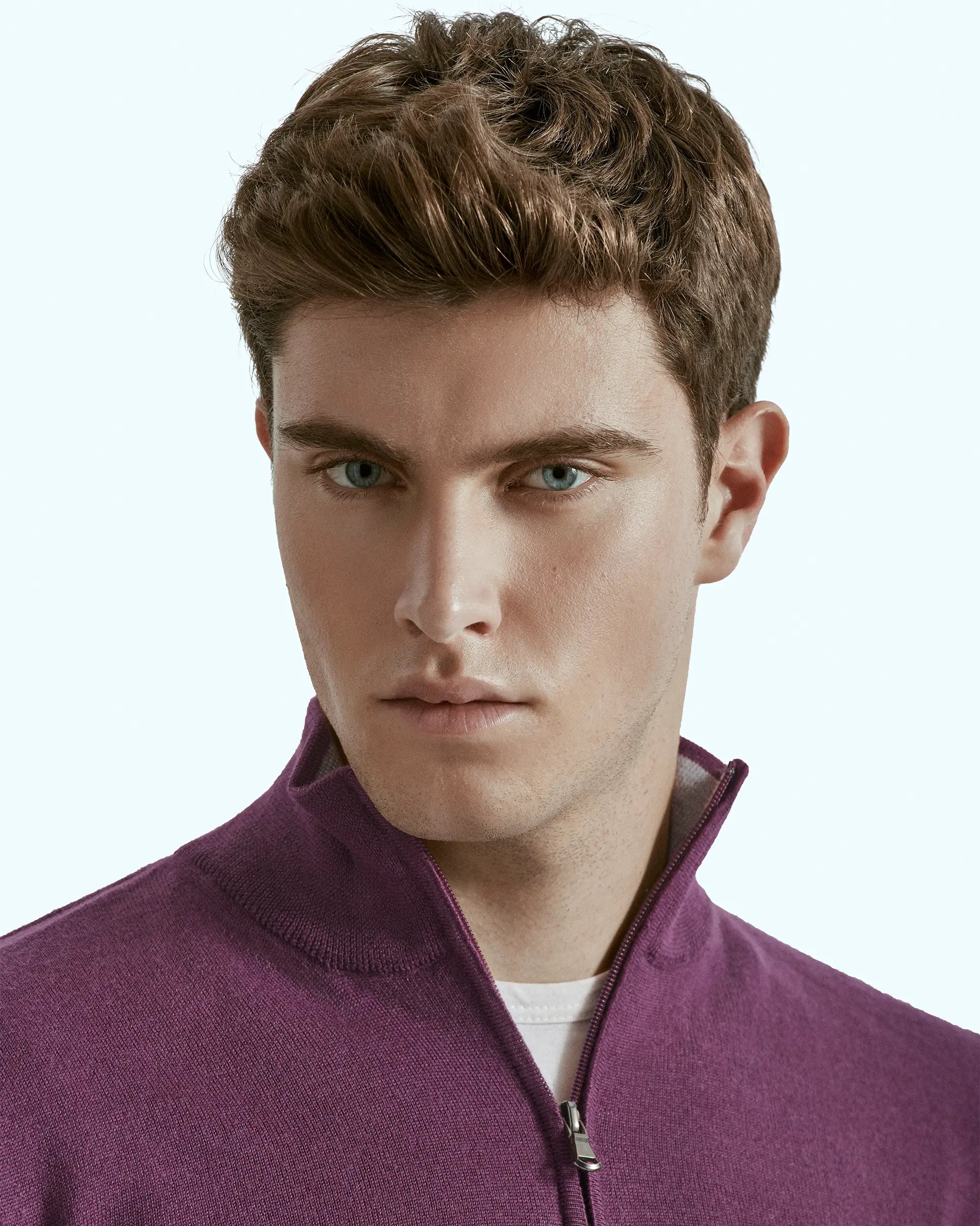 Half Zip Purple in pure extrafine merino wool Harmony