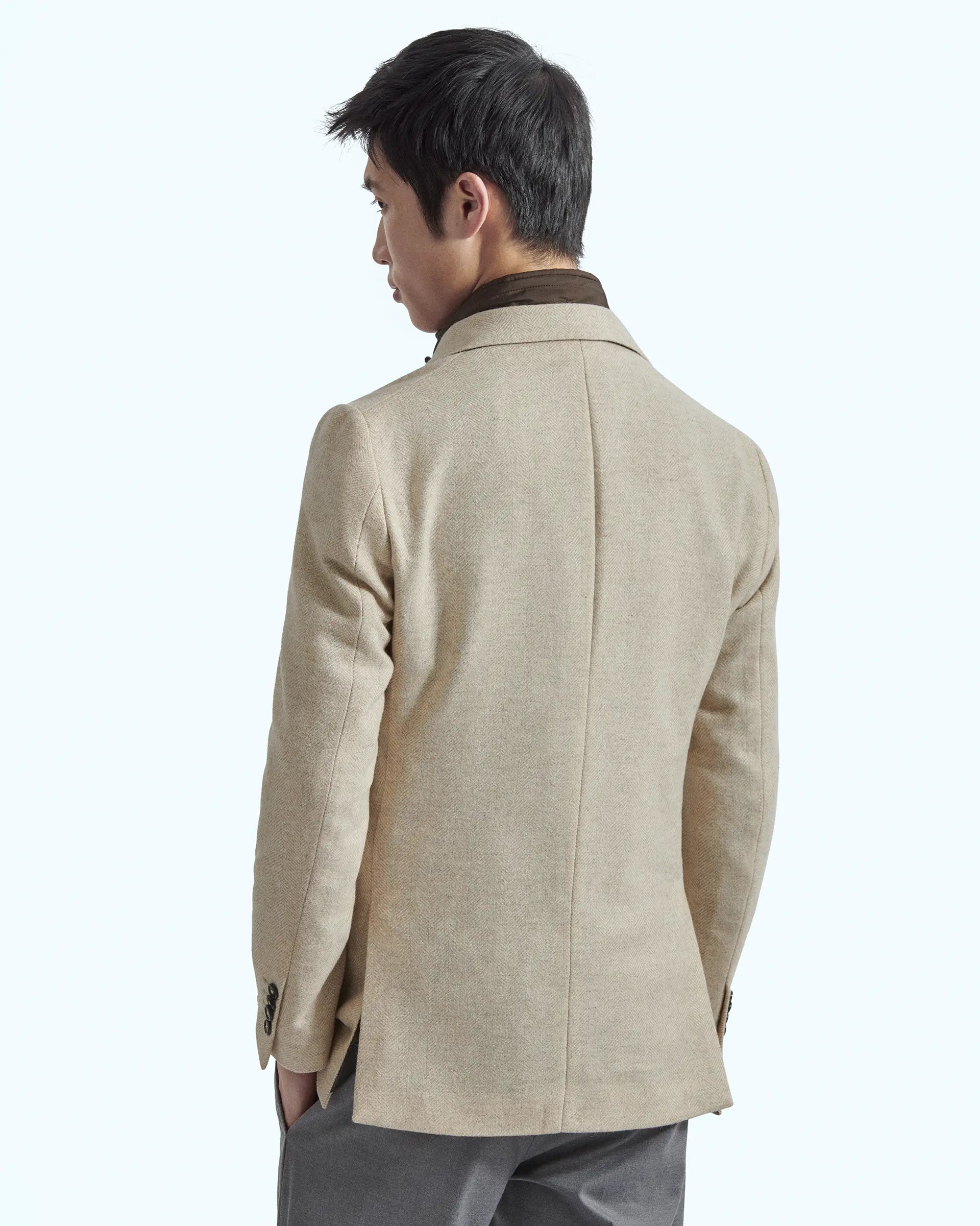 Beige herringbone wool and cashmere jacket with detachable bib