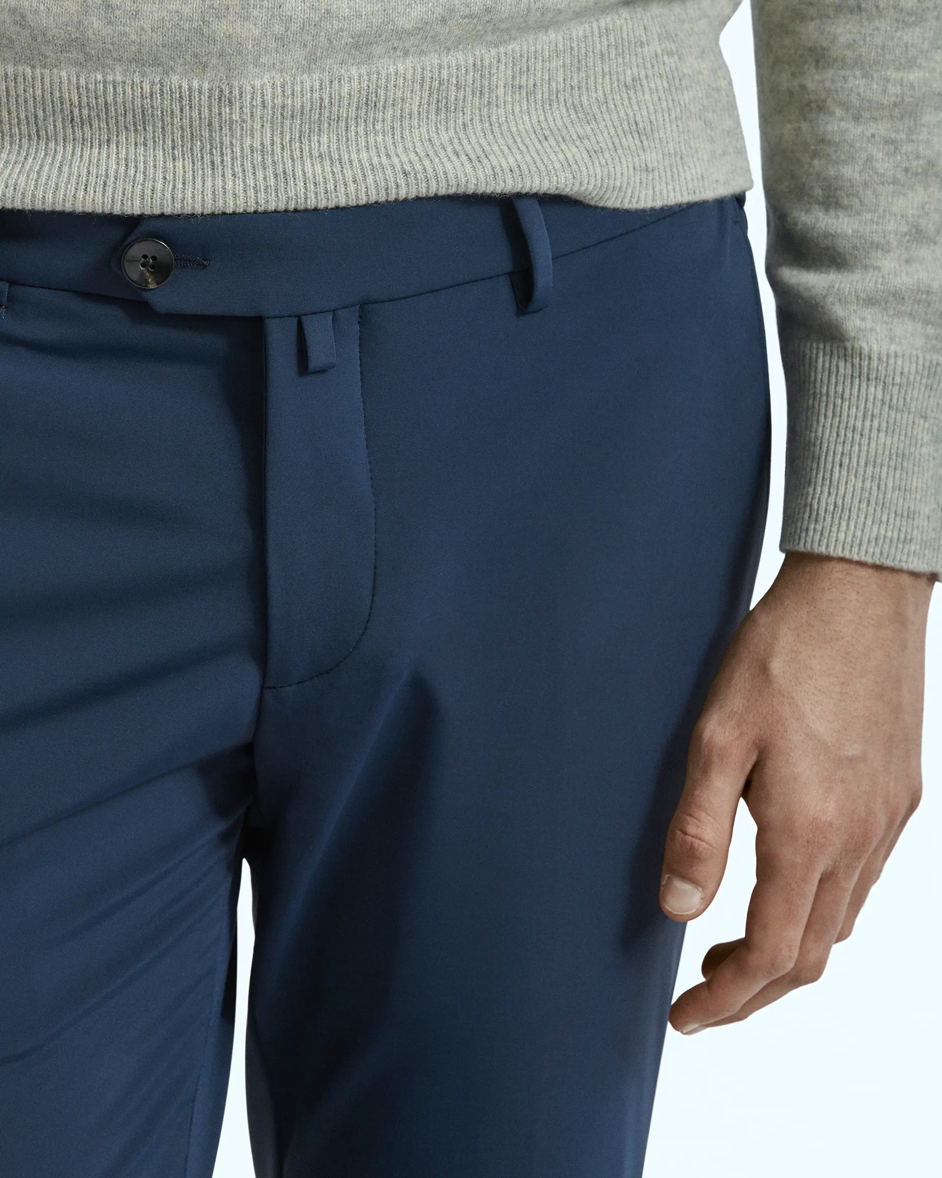 Blue travel trousers in high-performance technical fabric