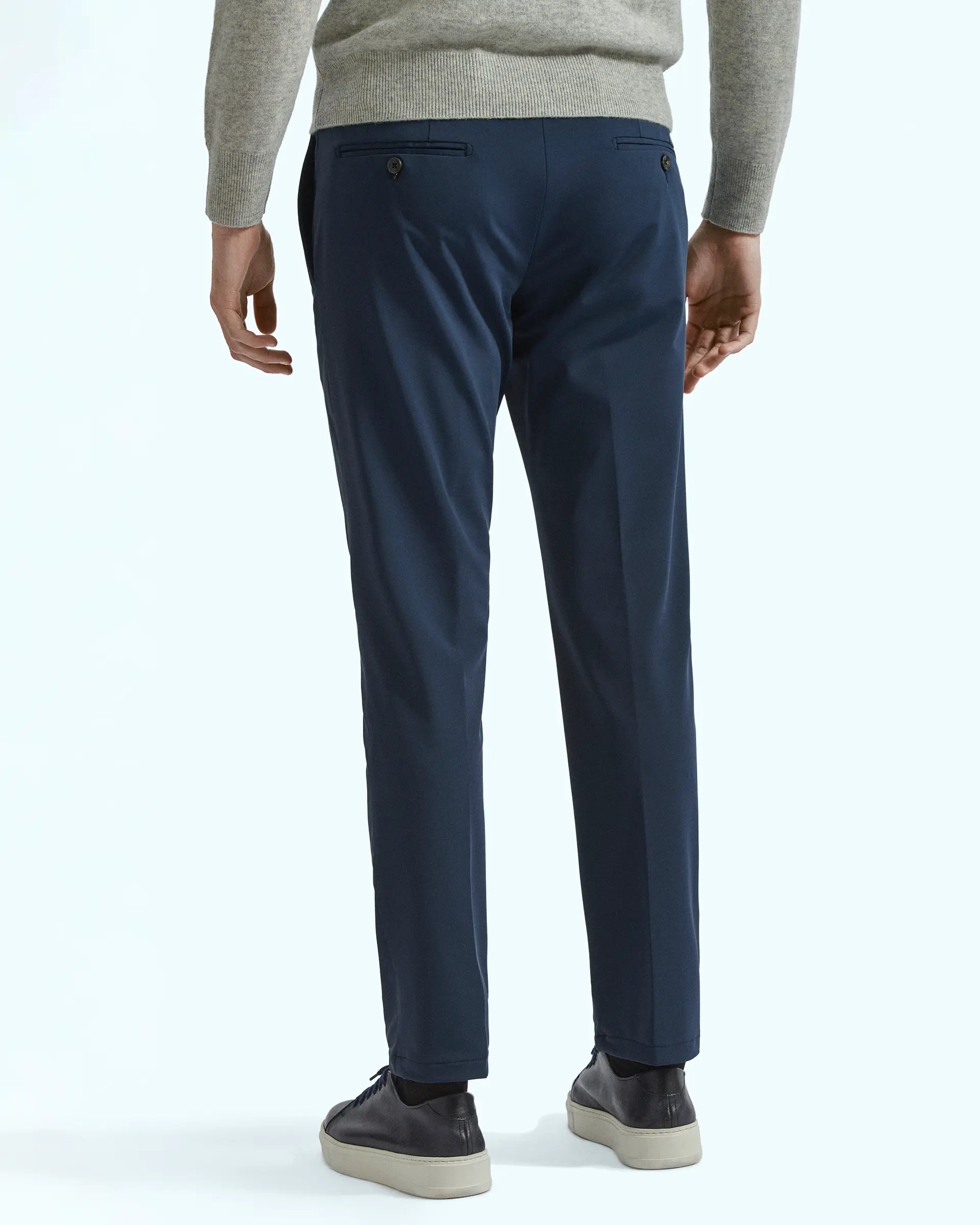 Blue travel trousers in high-performance technical fabric