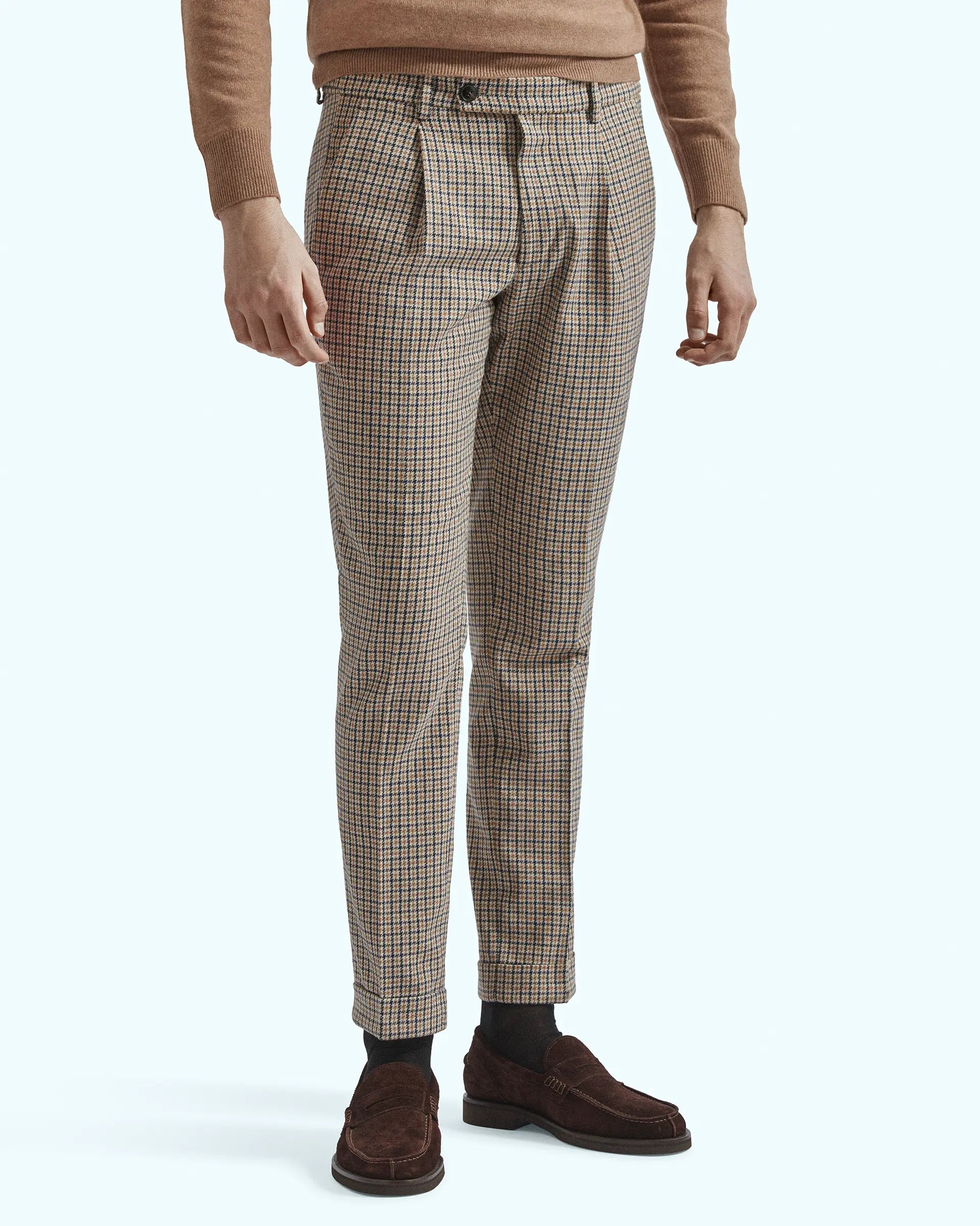 Houndstooth trousers in cotton and wool