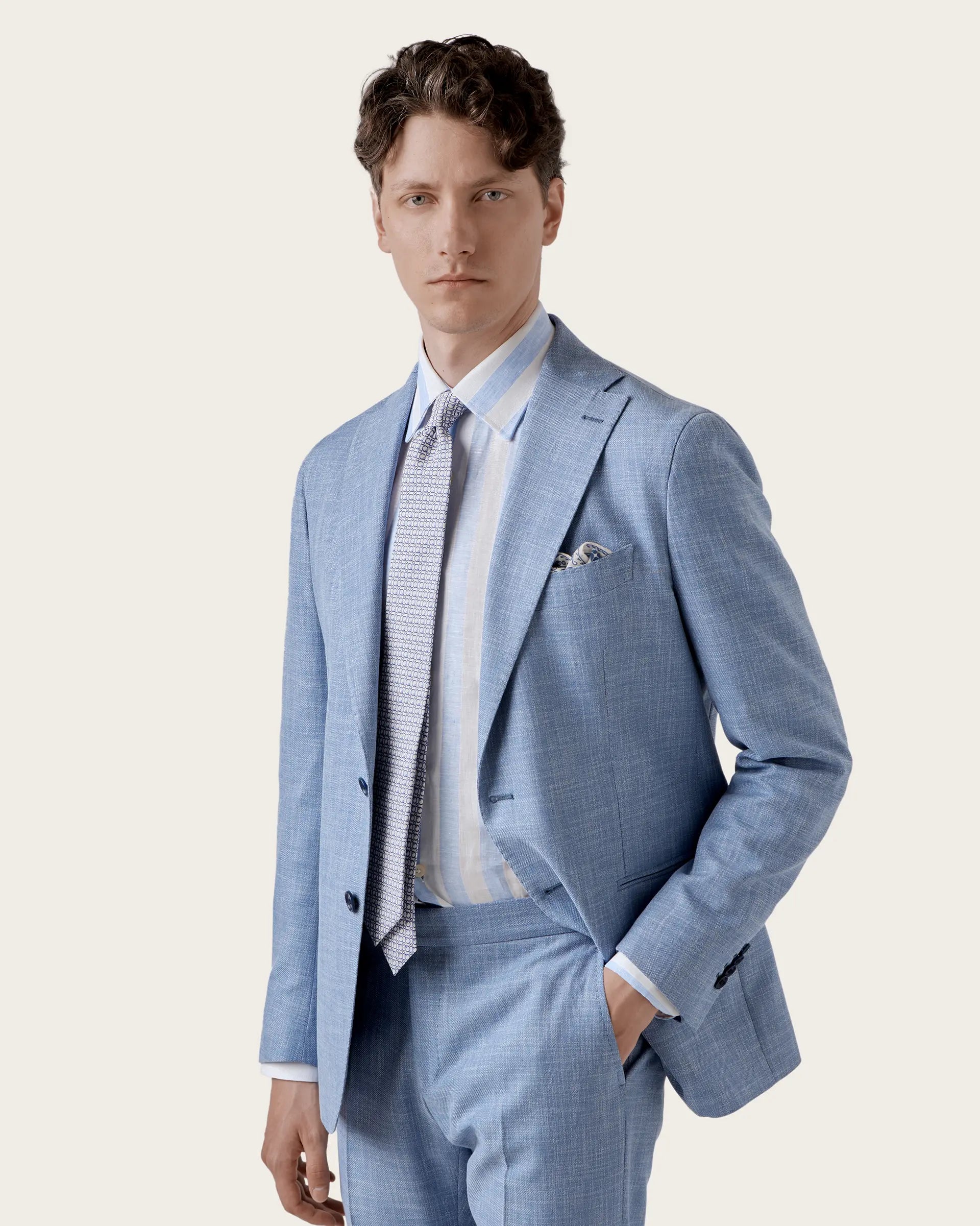 Light blue wool and cotton suit Vitale Barberis & Canonico "Vintage" fabric