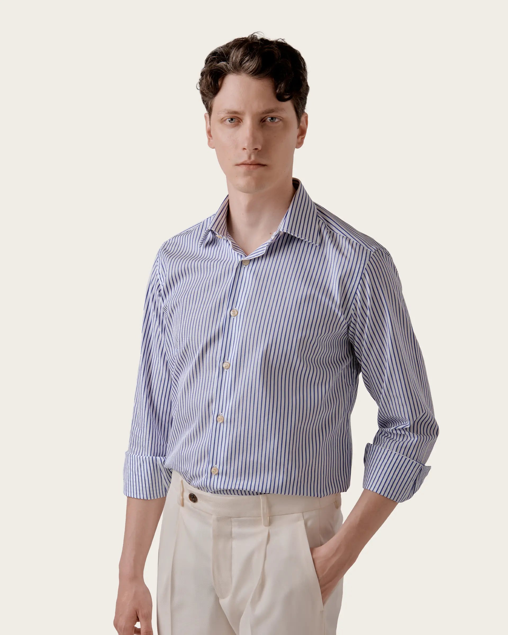 Blue striped shirt in pure cotton regular fit