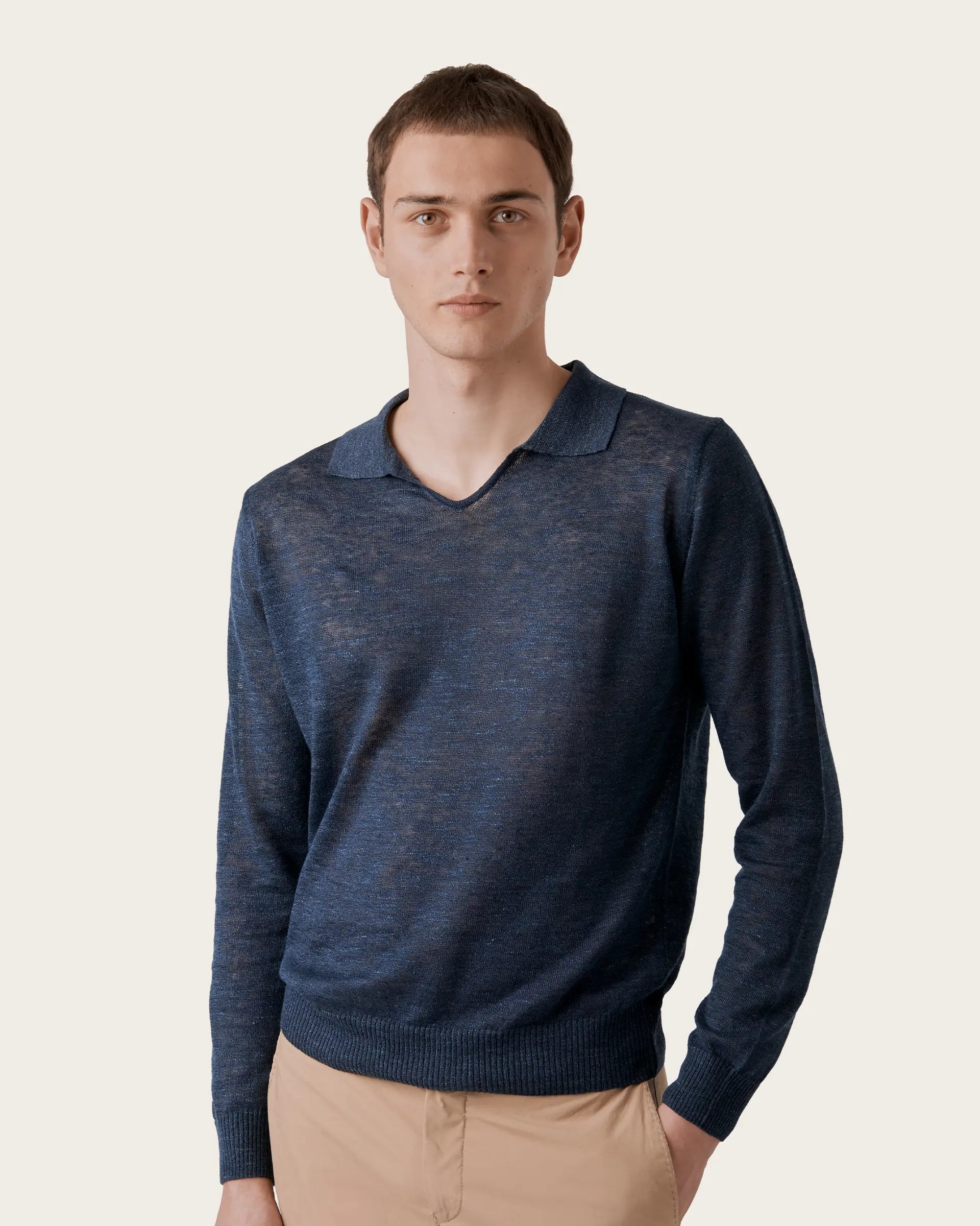 Blue Linen and Cotton Polo